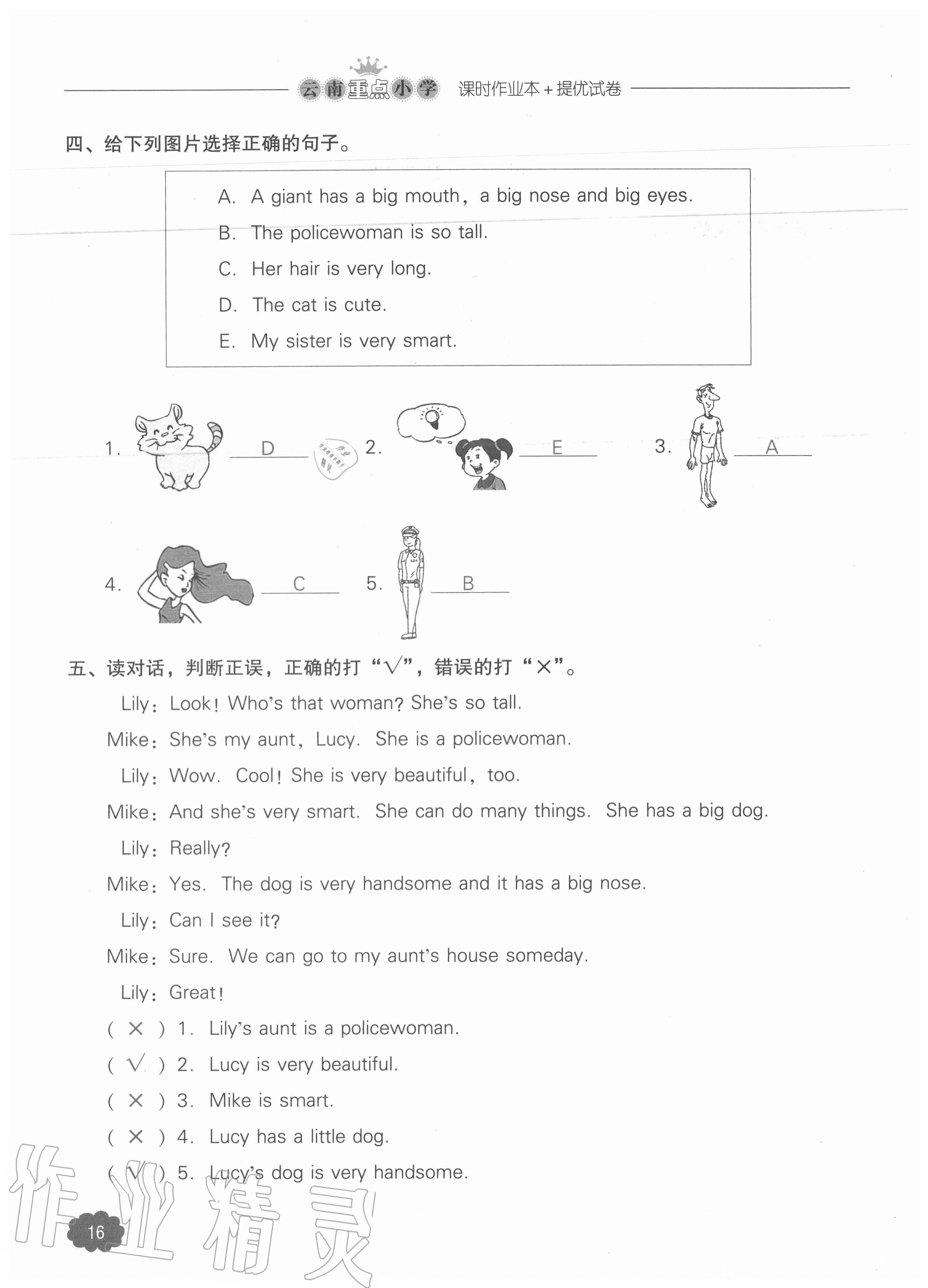 2020年課時(shí)作業(yè)本加提優(yōu)試卷五年級(jí)英語(yǔ)上冊(cè)人教版三年級(jí)起點(diǎn) 參考答案第16頁(yè)