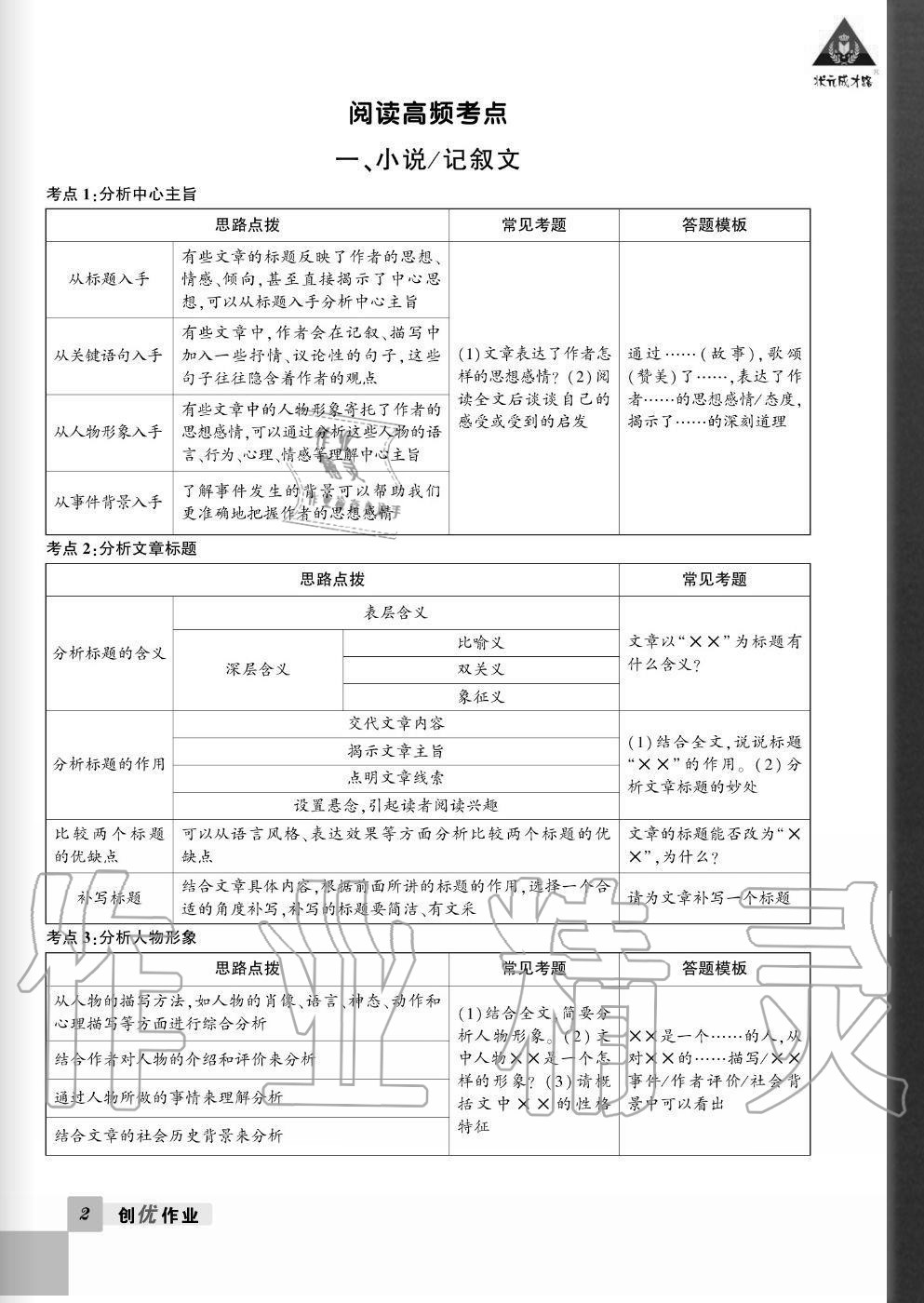 2020年状元成才路创优作业九年级语文全一册人教版毕节专版 参考答案第1页