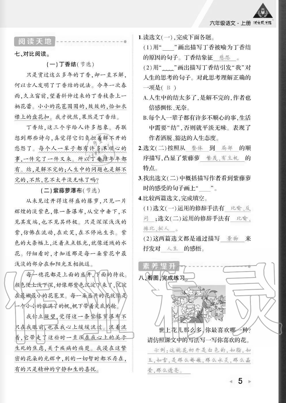 2020年狀元成才路創優作業六年級語文上冊人教版貴州專版 參考答案第4頁