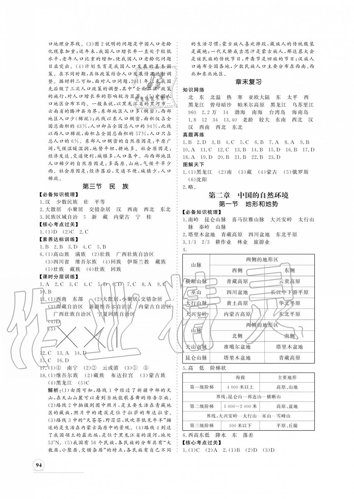 2020年新課程同步練習(xí)冊(cè)八年級(jí)地理上冊(cè)人教版 參考答案第2頁(yè)