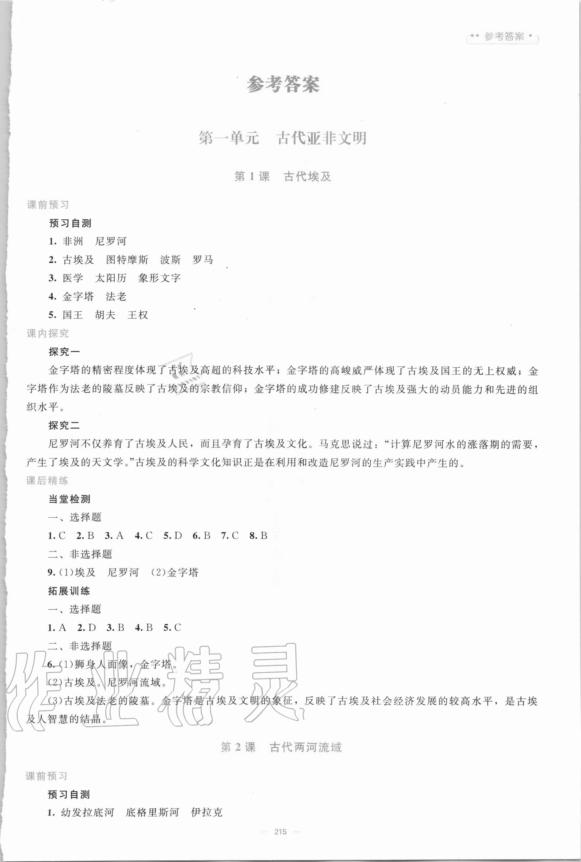 2020年課堂精練九年級世界歷史上冊人教版大慶專版 第1頁