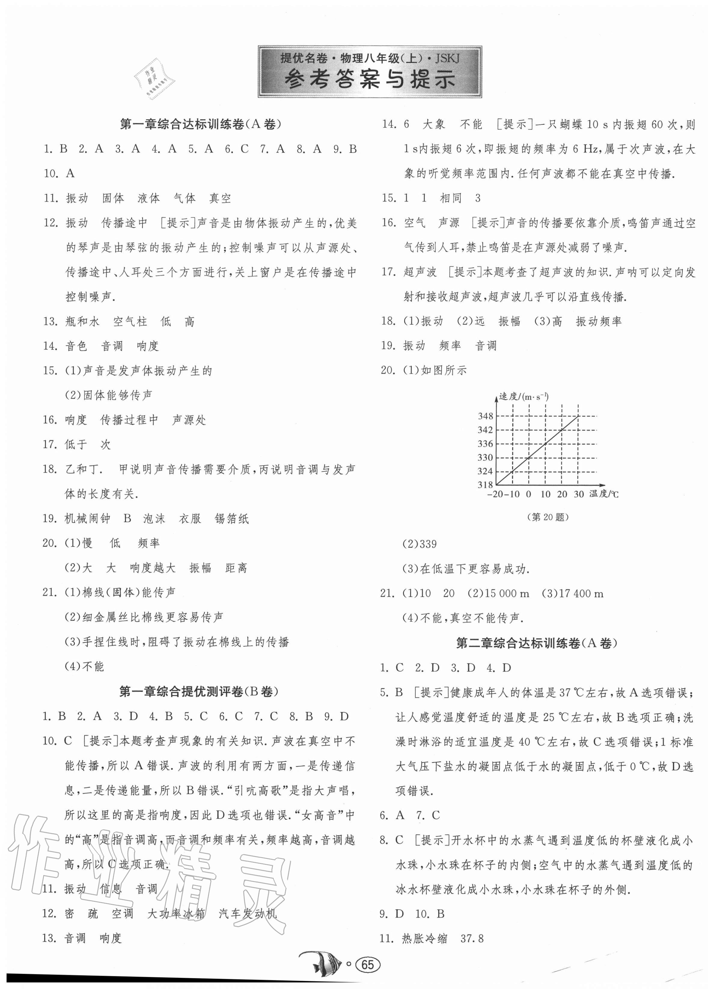 2020年提優名卷八年級物理上冊蘇科版 第1頁