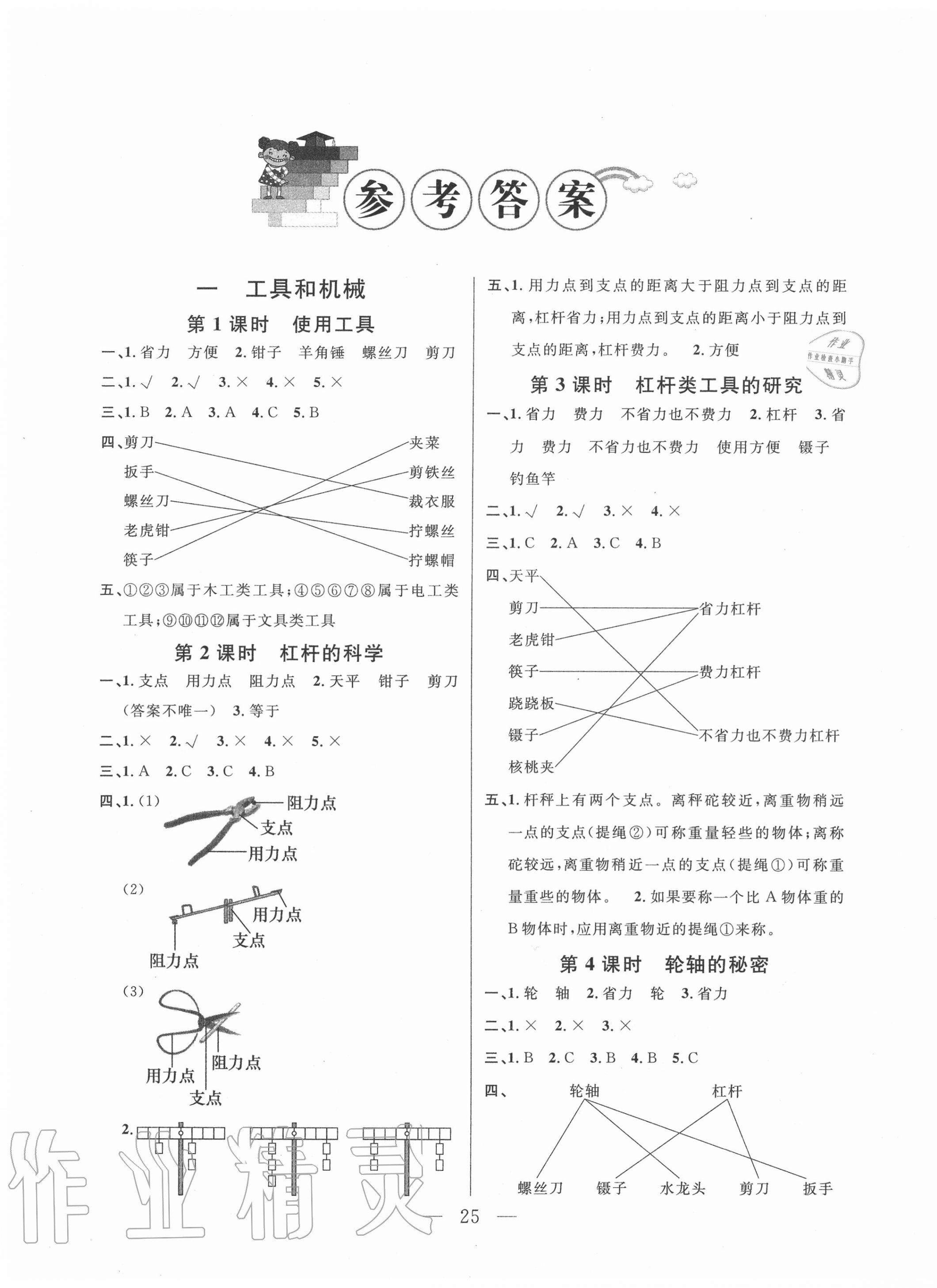 2020年阳光作业本课时天天练六年级科学上册教科版 参考答案第1页