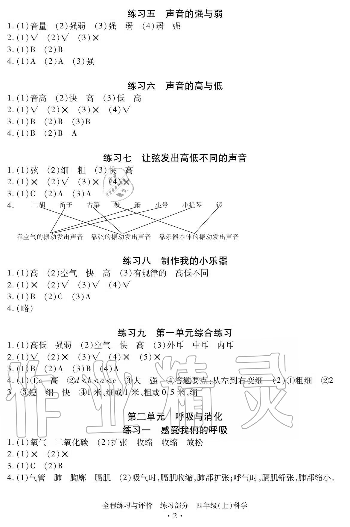 2020年全程练习与评价四年级科学上册教科版 参考答案第2页