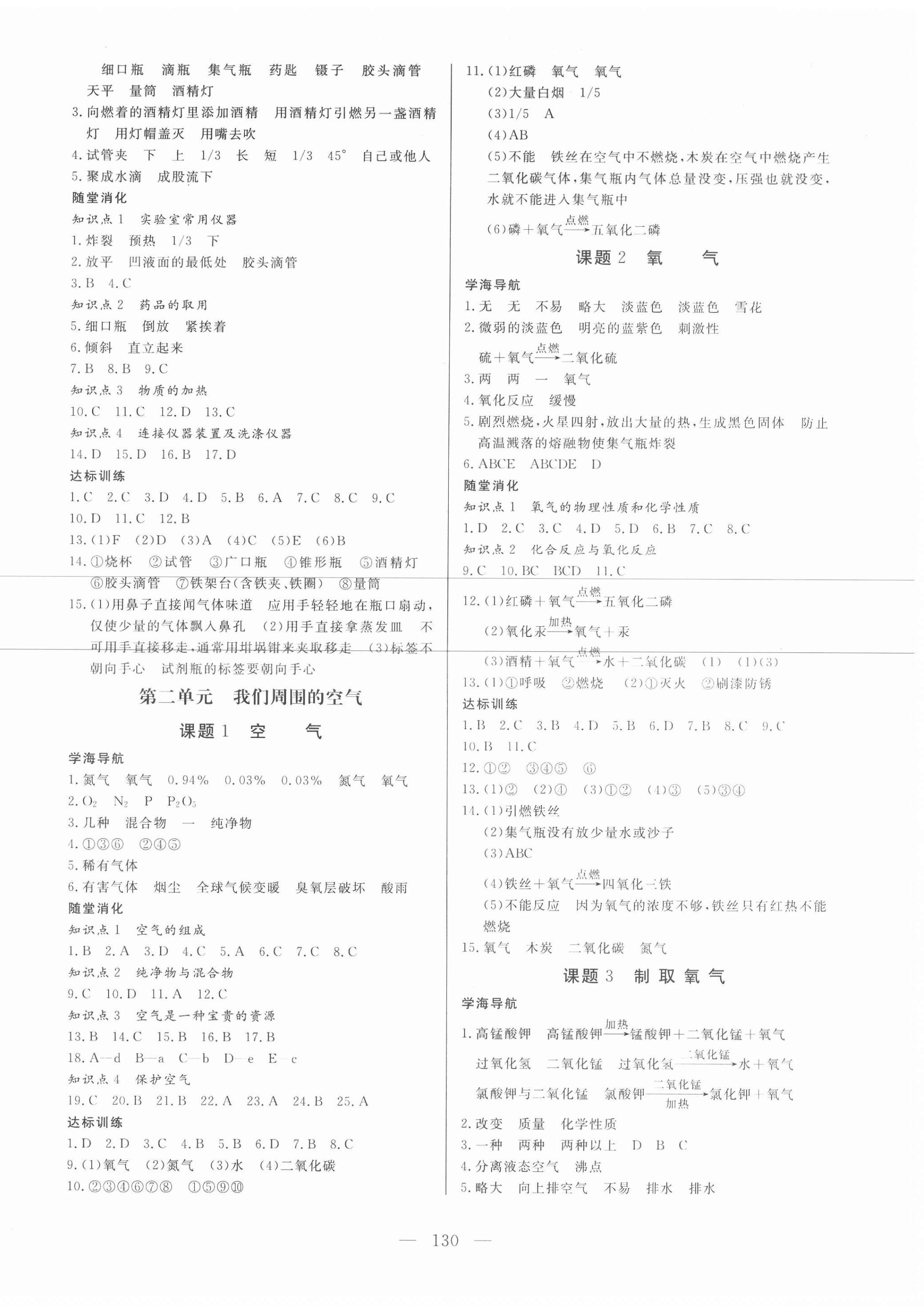 2020年新课程同步训练九年级化学上册人教版 参考答案第2页