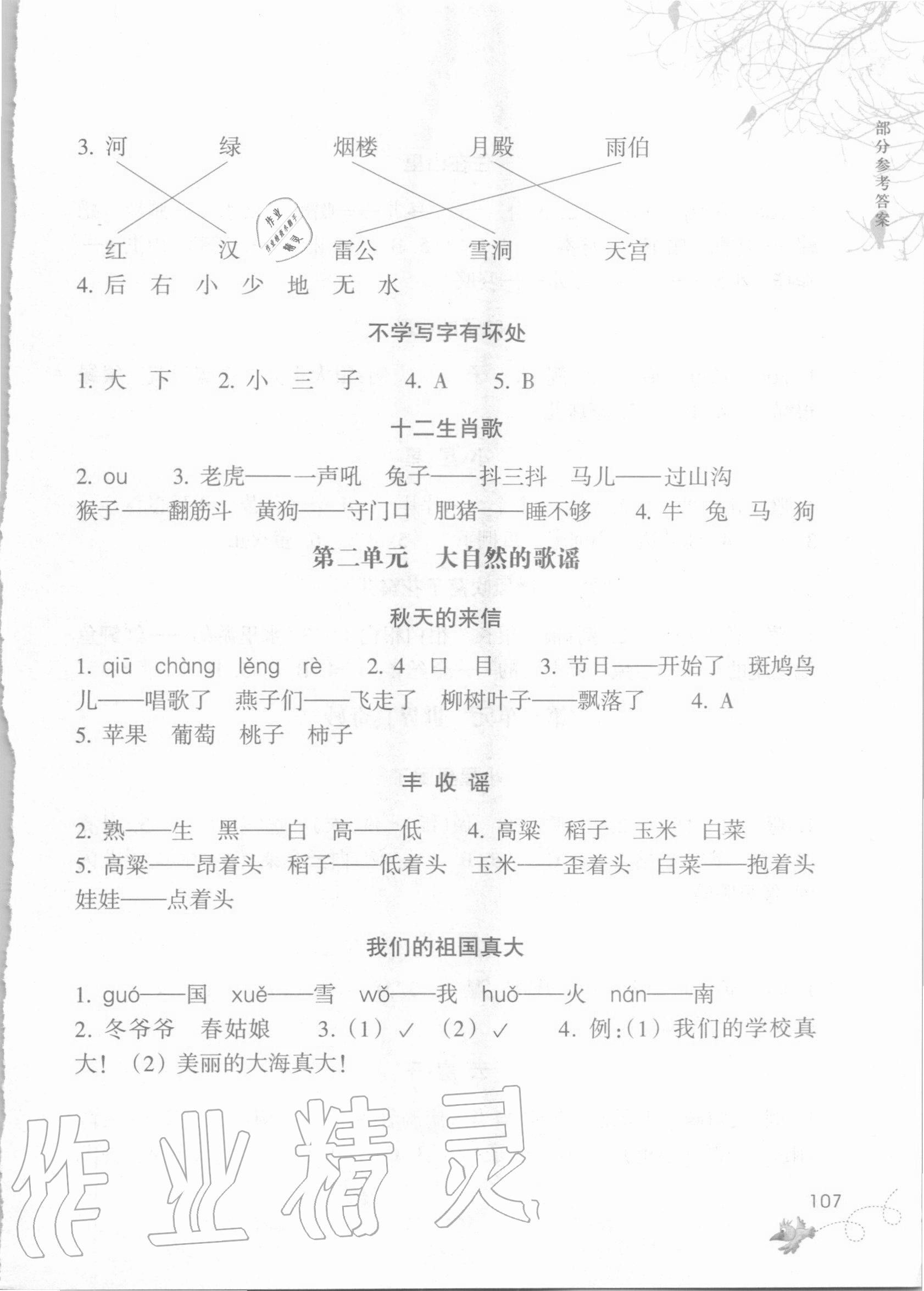 2020年小学语文阅读快车一年级上册人教版升级版 参考答案第2页