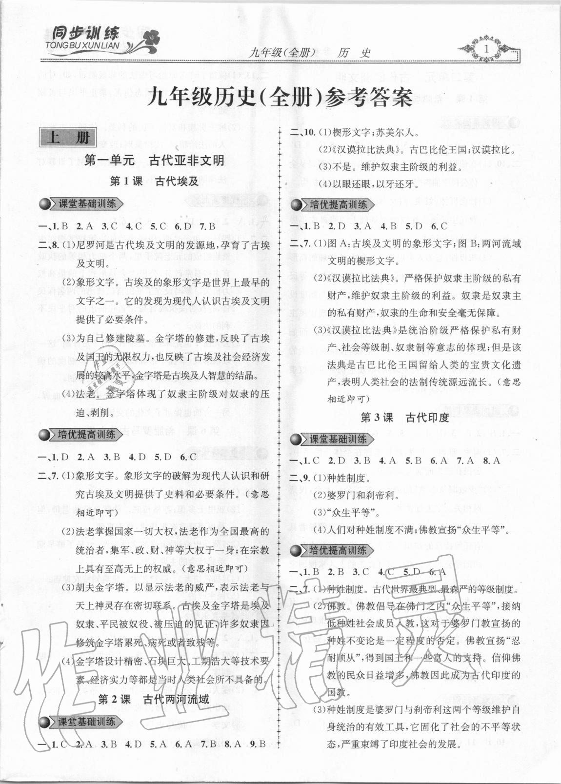 2020年同步訓(xùn)練創(chuàng)新作業(yè)九年級(jí)歷史全一冊(cè)人教版 第1頁(yè)