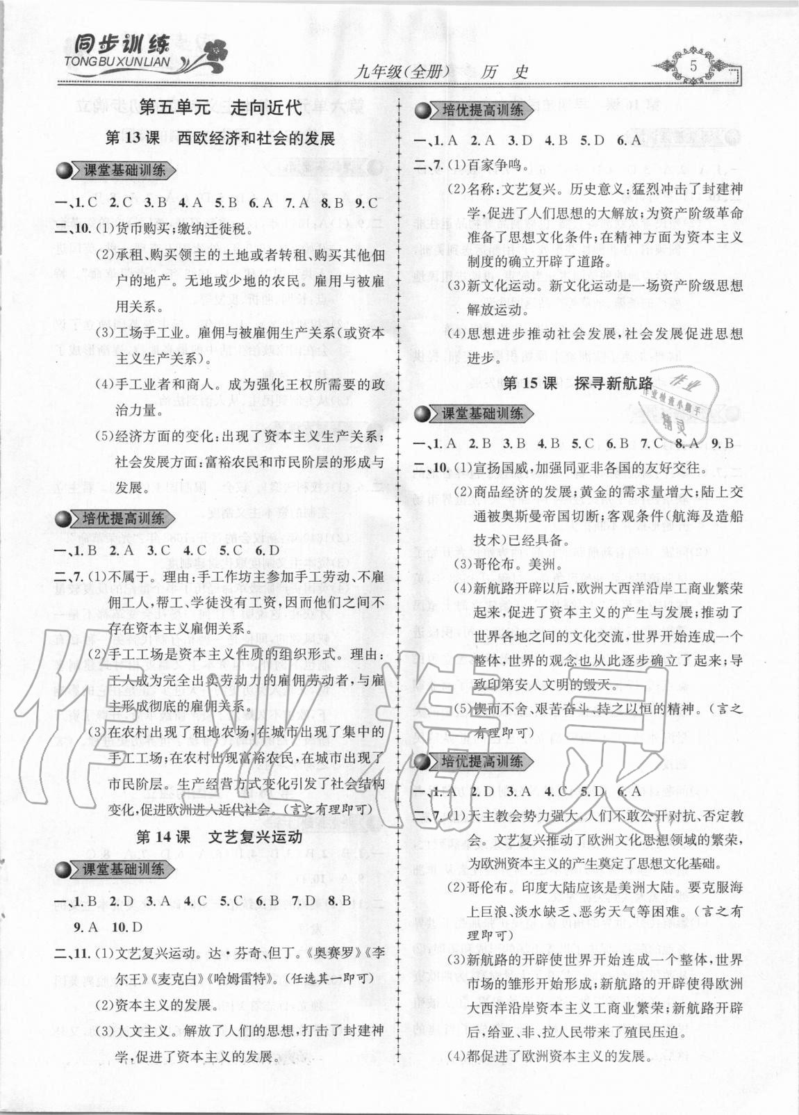 2020年同步訓練創(chuàng)新作業(yè)九年級歷史全一冊人教版 第5頁