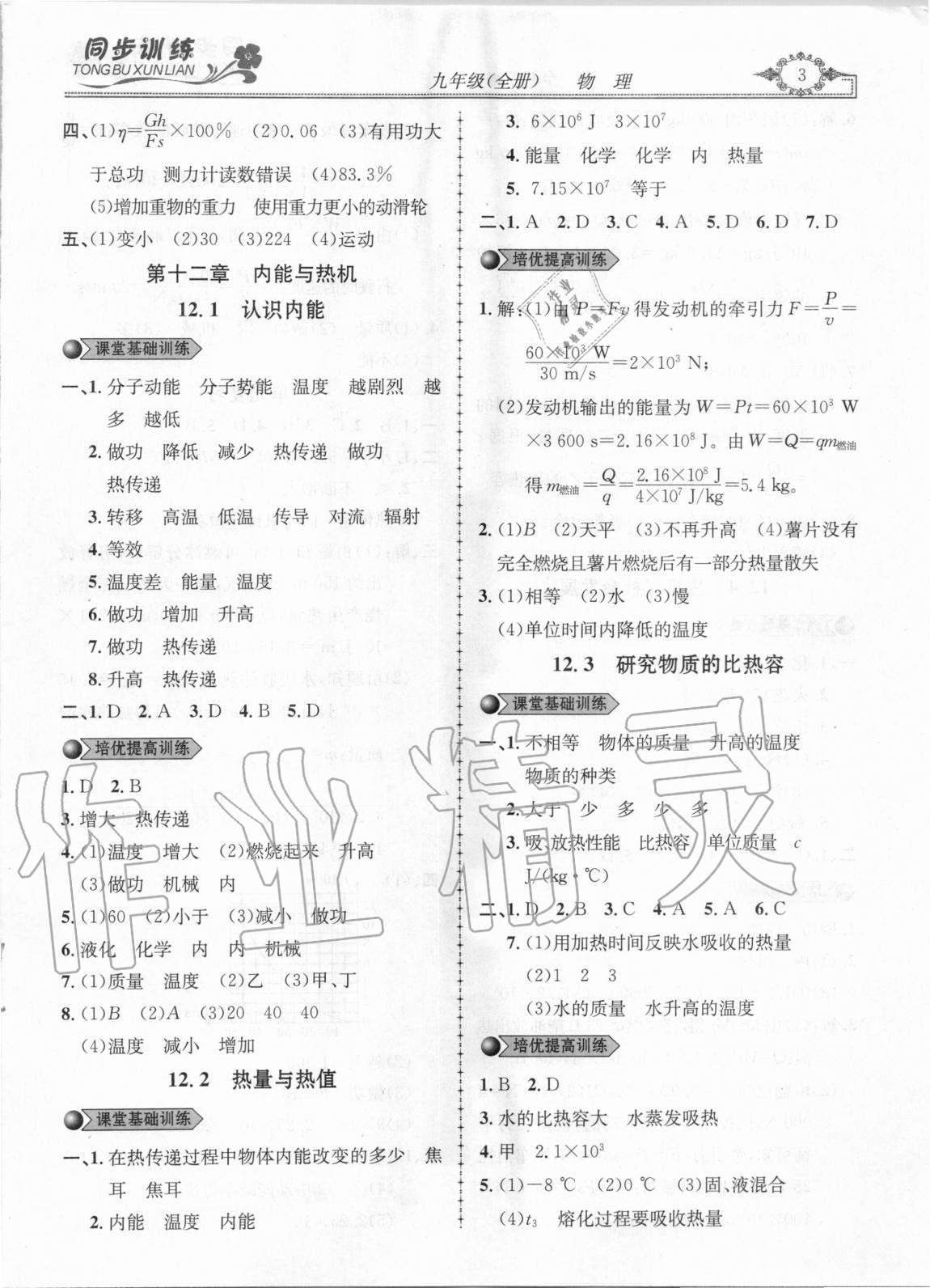 2020年同步訓(xùn)練創(chuàng)新作業(yè)九年級(jí)物理全冊(cè)滬粵版 第3頁(yè)