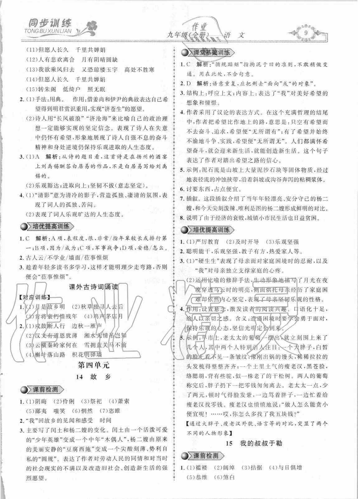 2020年同步訓(xùn)練創(chuàng)新作業(yè)九年級(jí)語(yǔ)文全冊(cè)人教版 第9頁(yè)