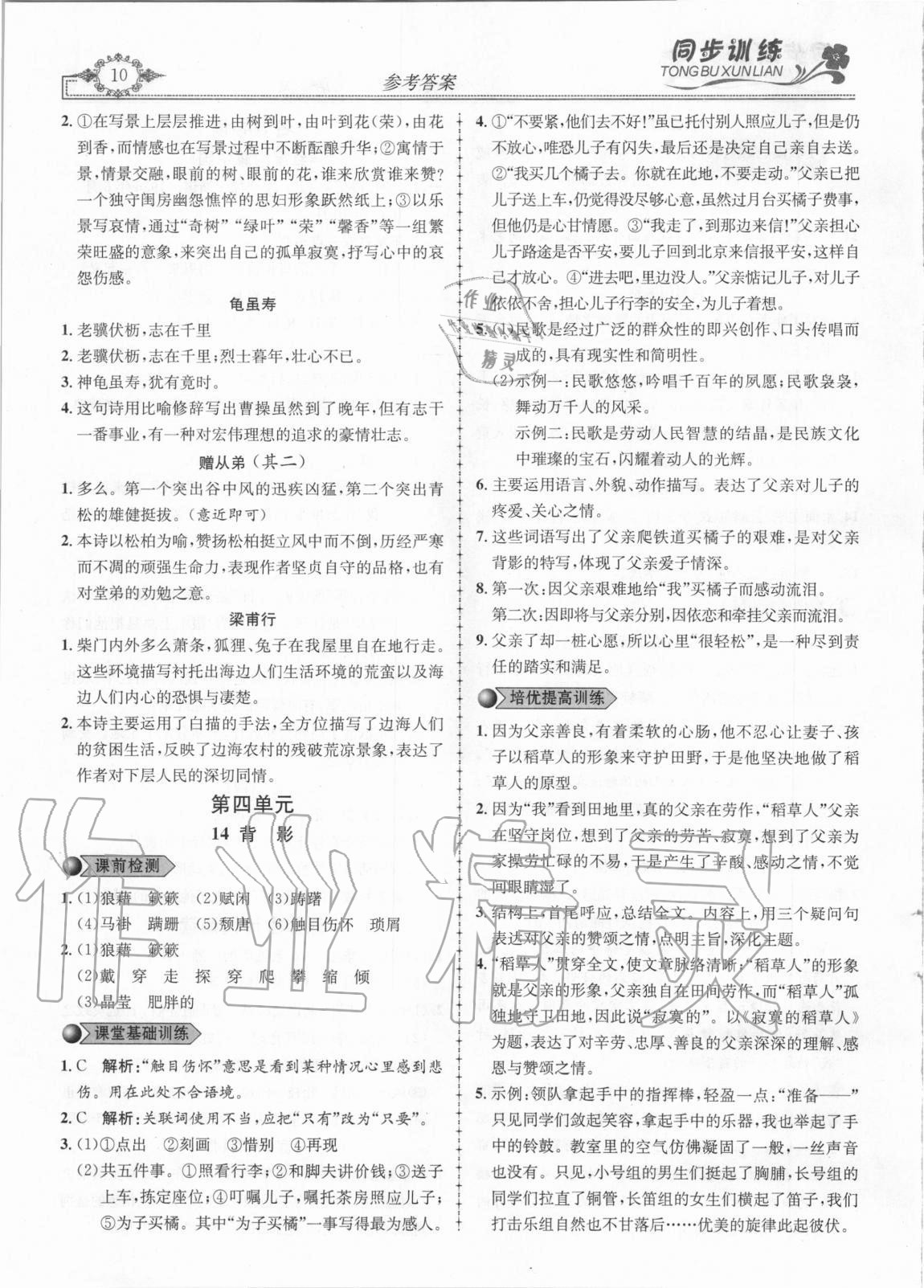 2020年同步訓(xùn)練創(chuàng)新作業(yè)八年級(jí)語(yǔ)文上冊(cè)人教版 第10頁(yè)