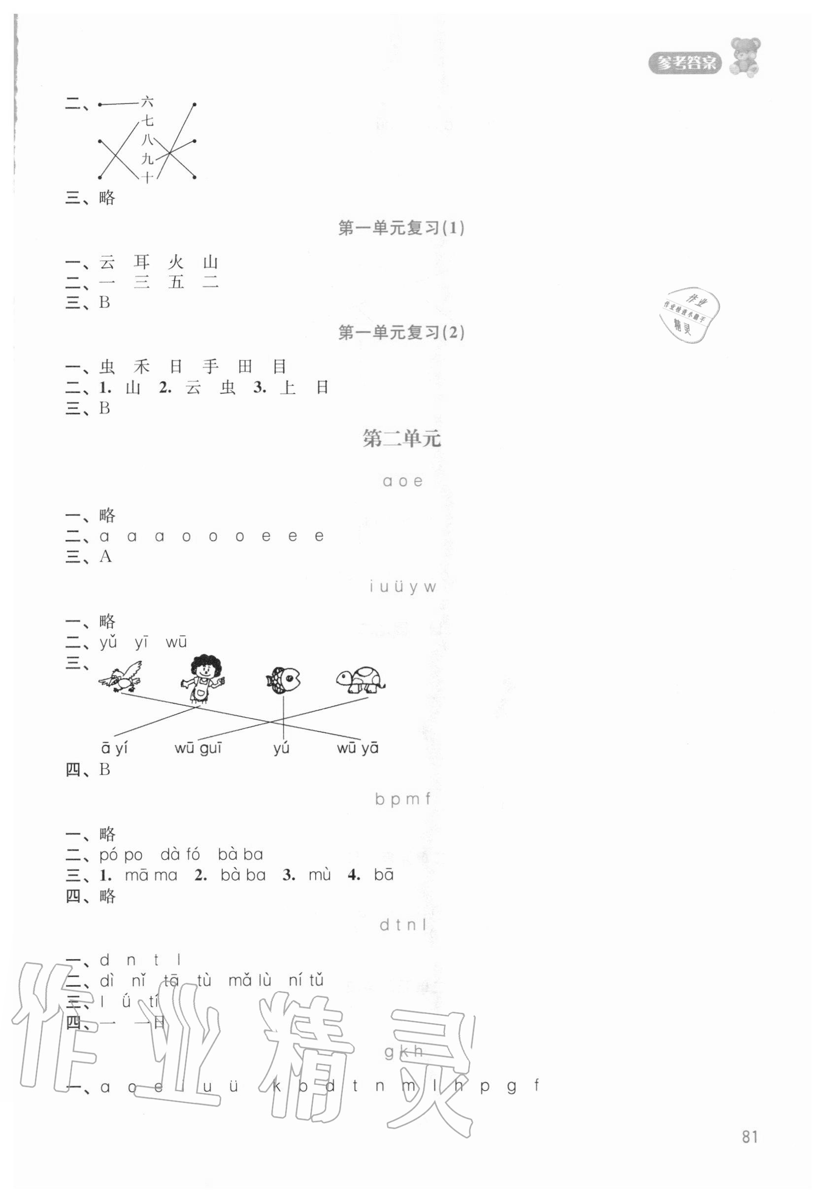 2020年小學(xué)語文默寫小狀元一年級上冊人教版 參考答案第2頁