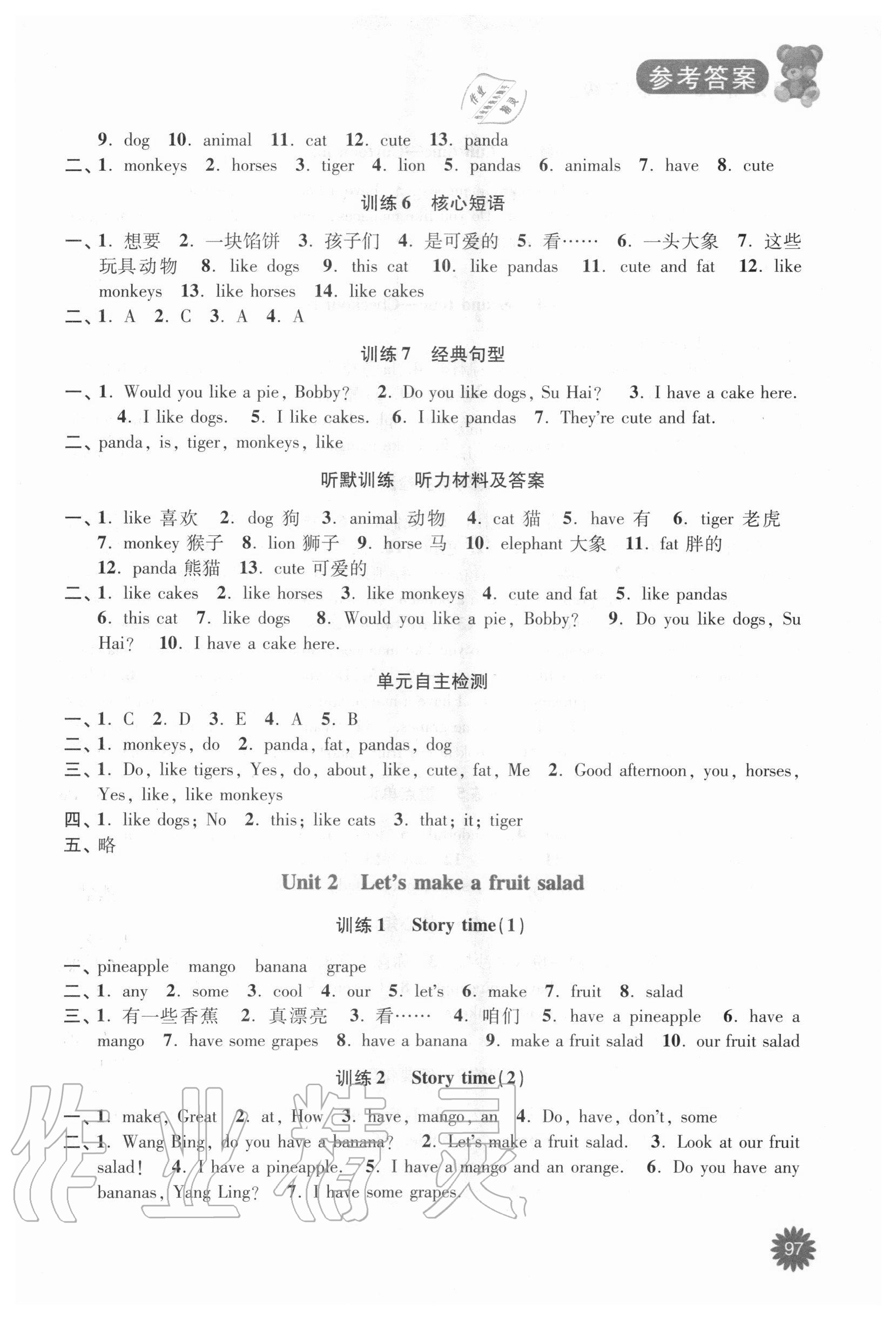 2020年小学英语默写小状元四年级上册译林版 参考答案第2页