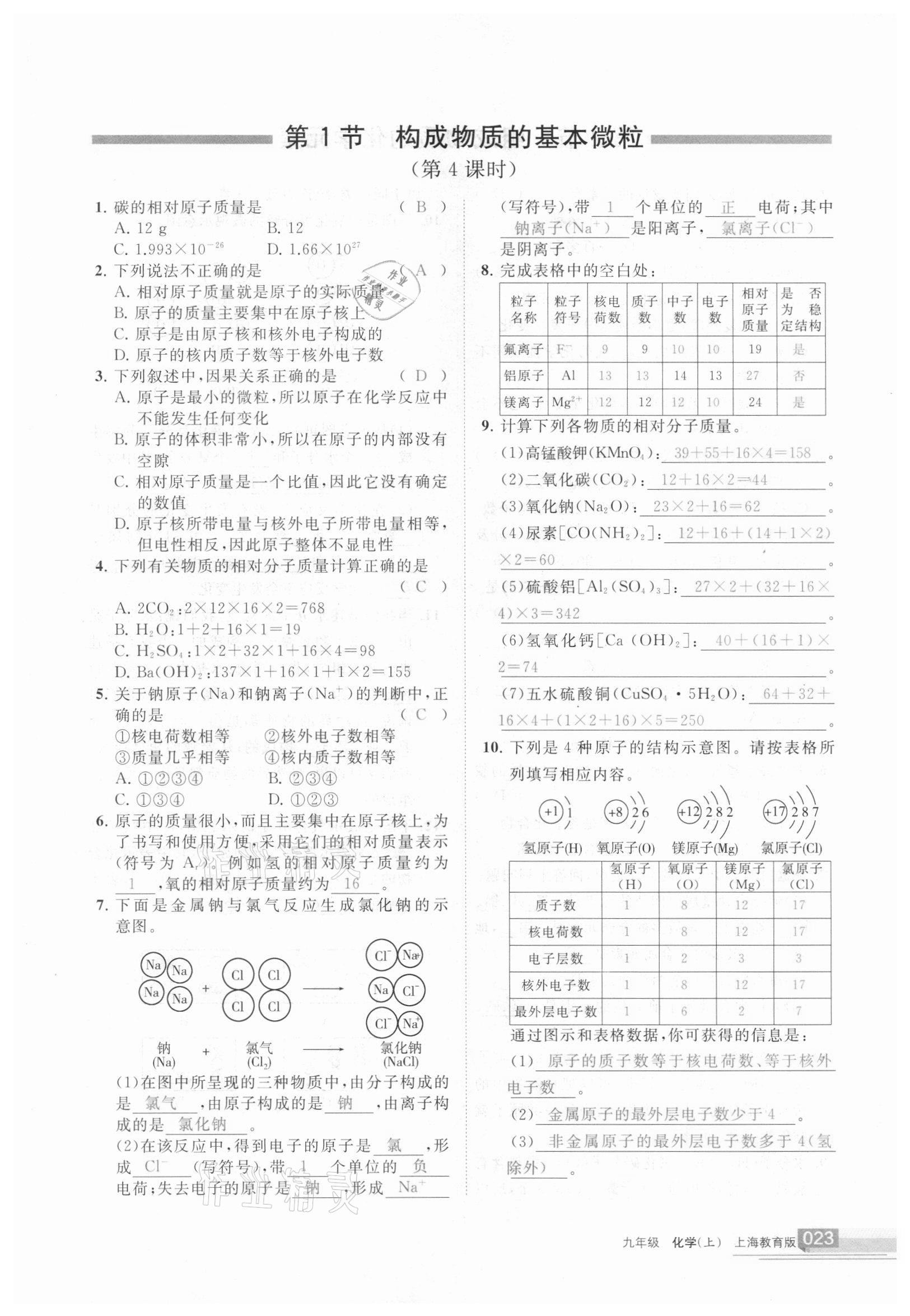 2020年學(xué)習(xí)之友九年級(jí)化學(xué)上冊(cè) 參考答案第23頁(yè)