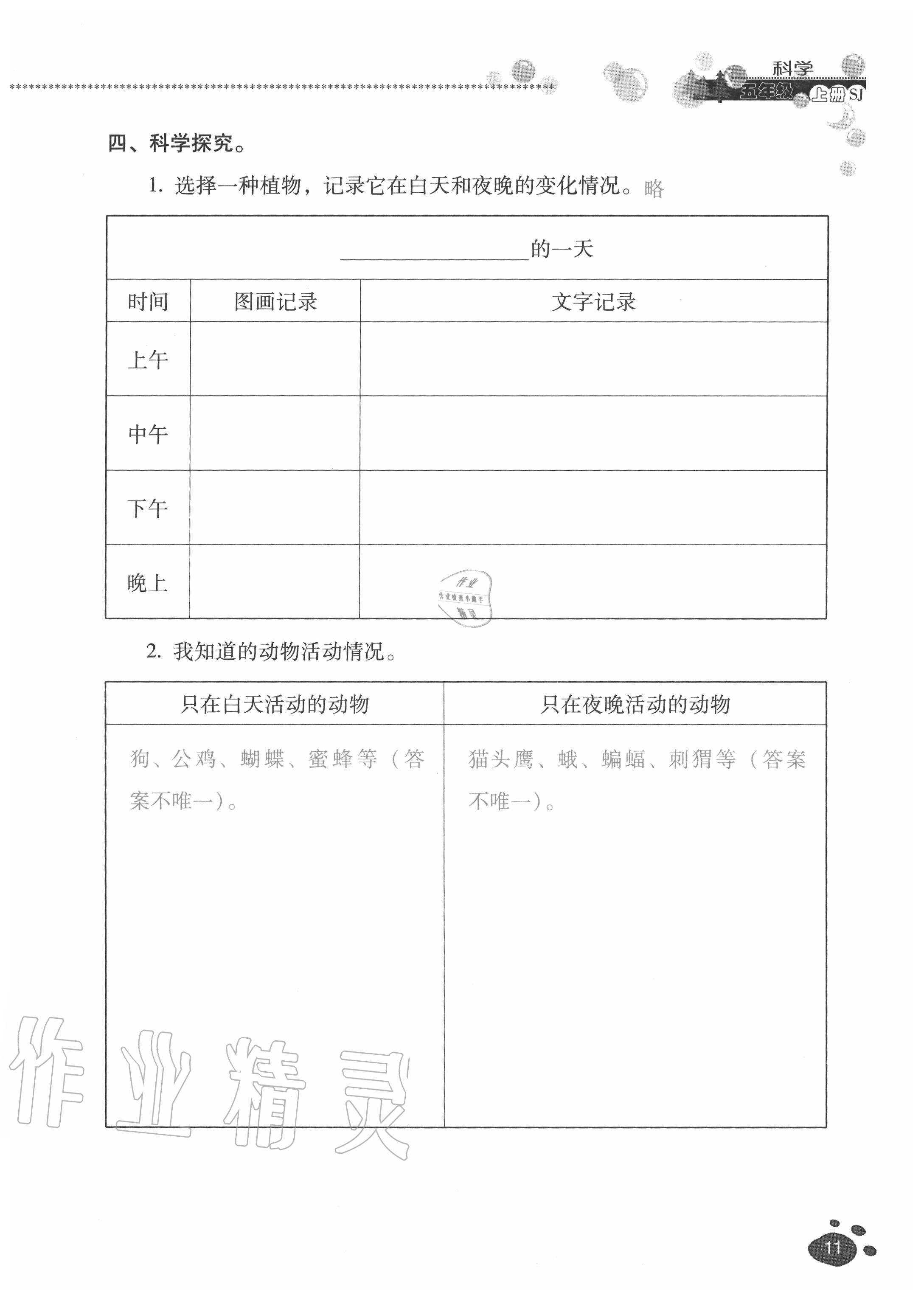 2020年云南省标准教辅同步指导训练与检测五年级科学上册苏教版 参考答案第10页