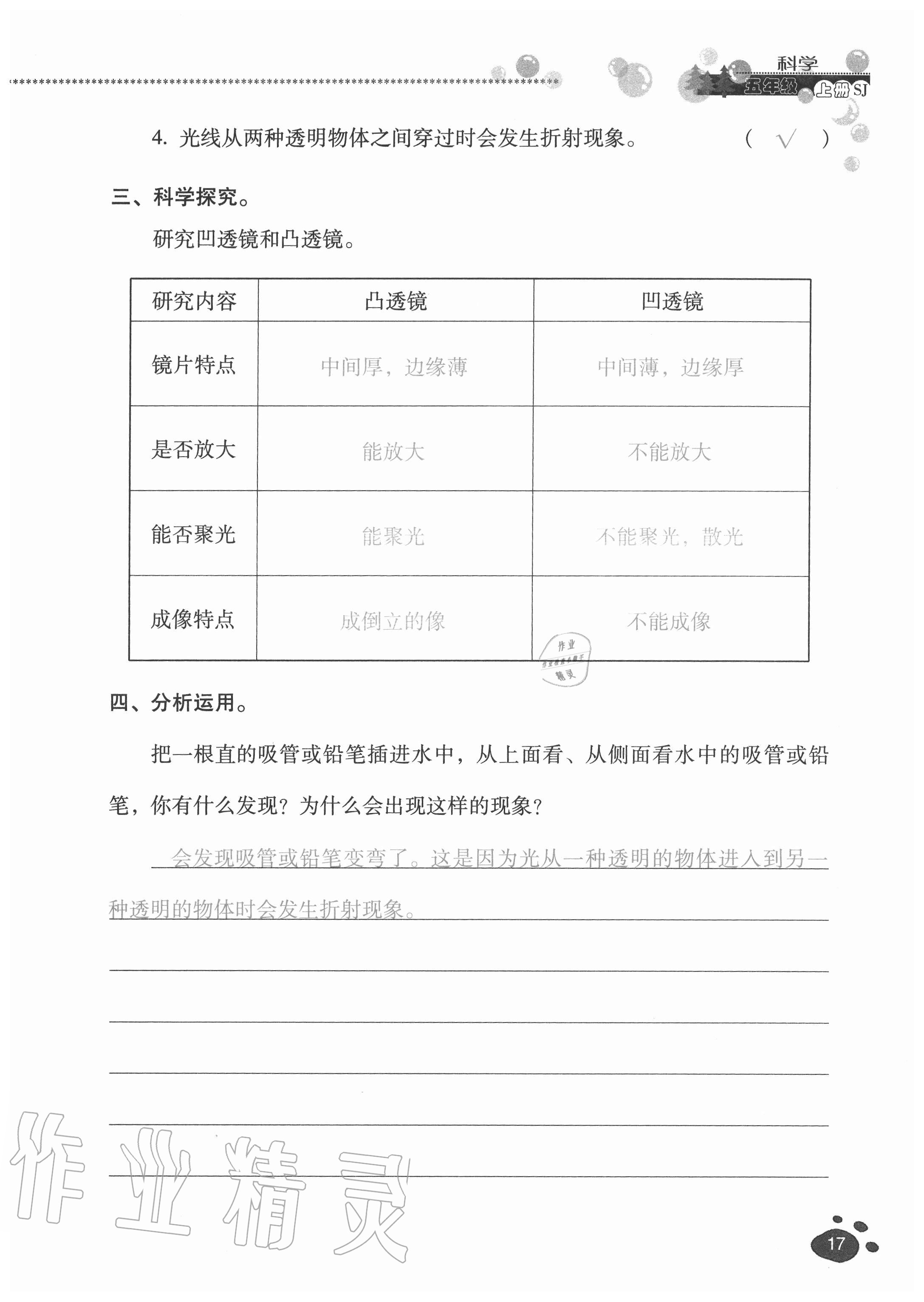 2020年云南省标准教辅同步指导训练与检测五年级科学上册苏教版 参考答案第16页