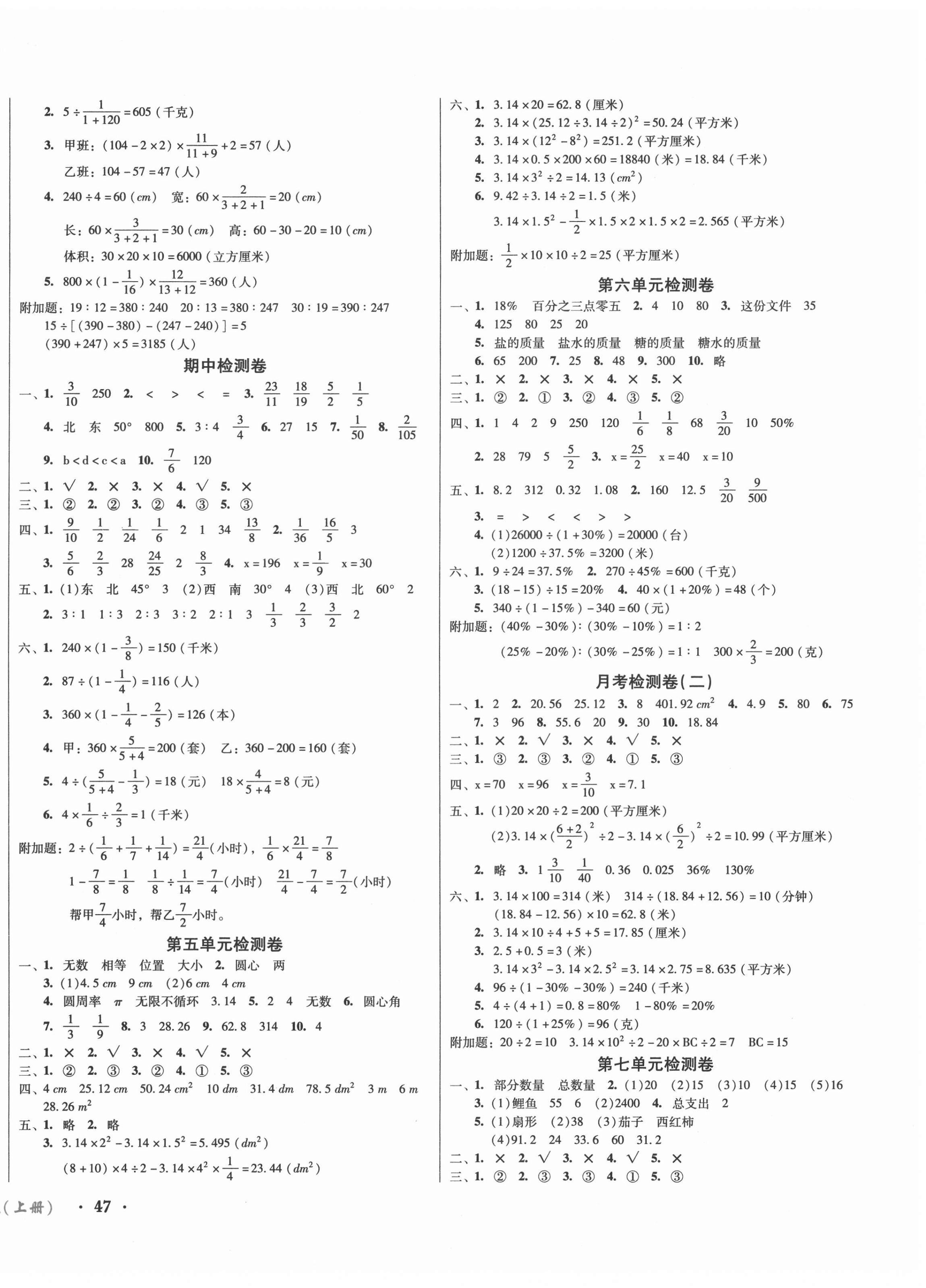 2020年一线名师夺冠王检测卷六年级数学上册人教版 第2页