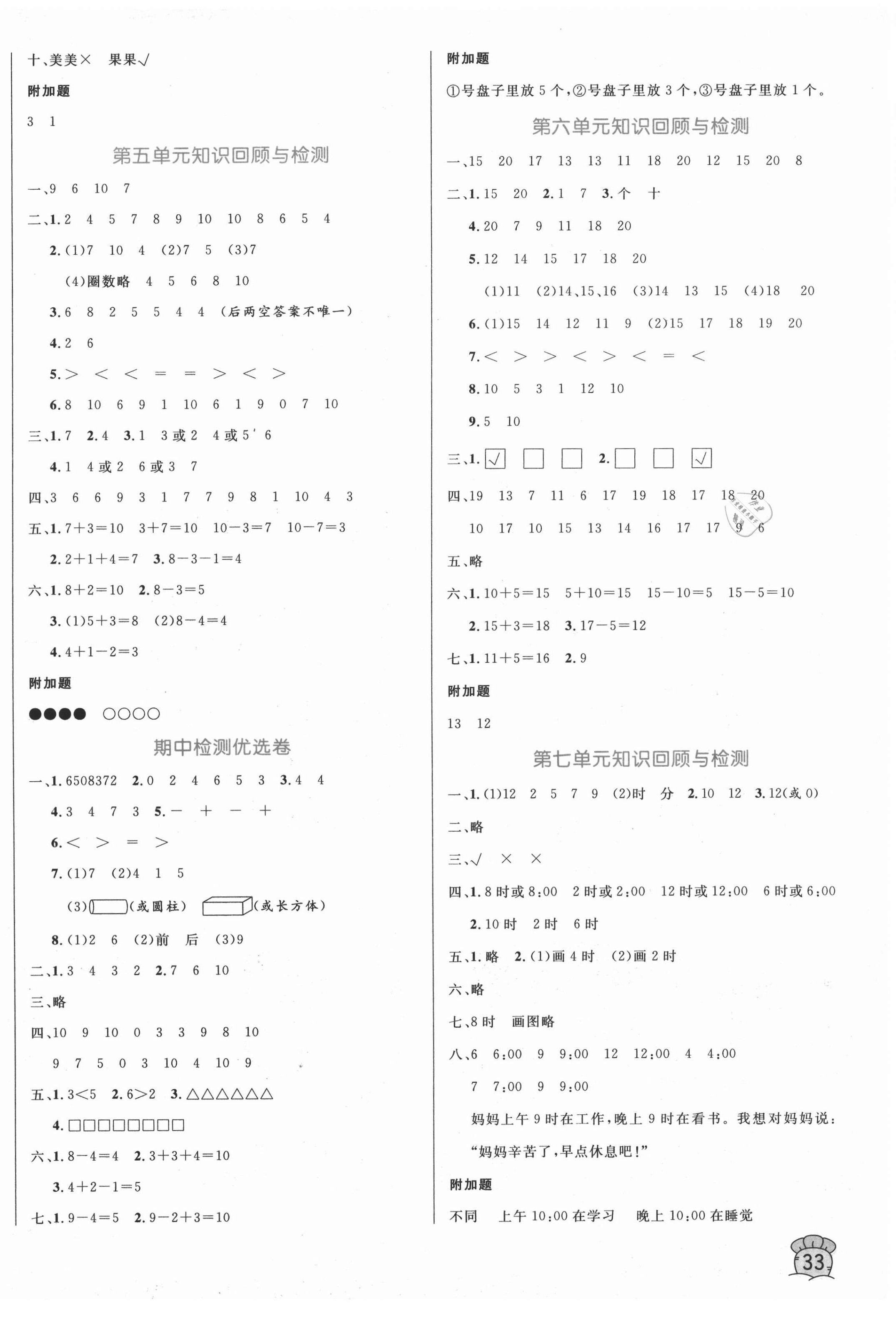 2020年黄冈名卷一年级数学上册人教版 第2页