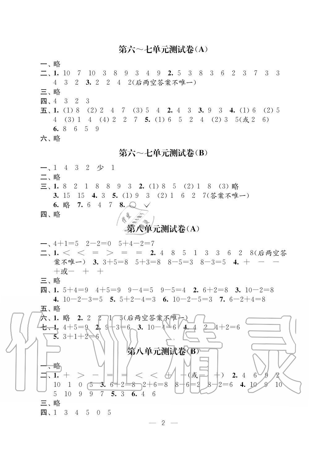 2020年小學(xué)測(cè)控優(yōu)化練習(xí)單元測(cè)試卷一年級(jí)數(shù)學(xué)上冊(cè)蘇教版 參考答案第2頁(yè)
