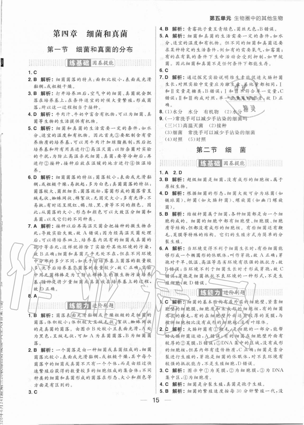 2020年練出好成績(jī)八年級(jí)生物全一冊(cè)人教版 參考答案第15頁(yè)