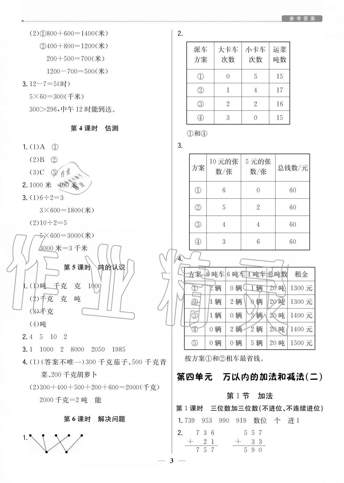 2020年培優A計劃三年級數學上冊人教版 參考答案第3頁