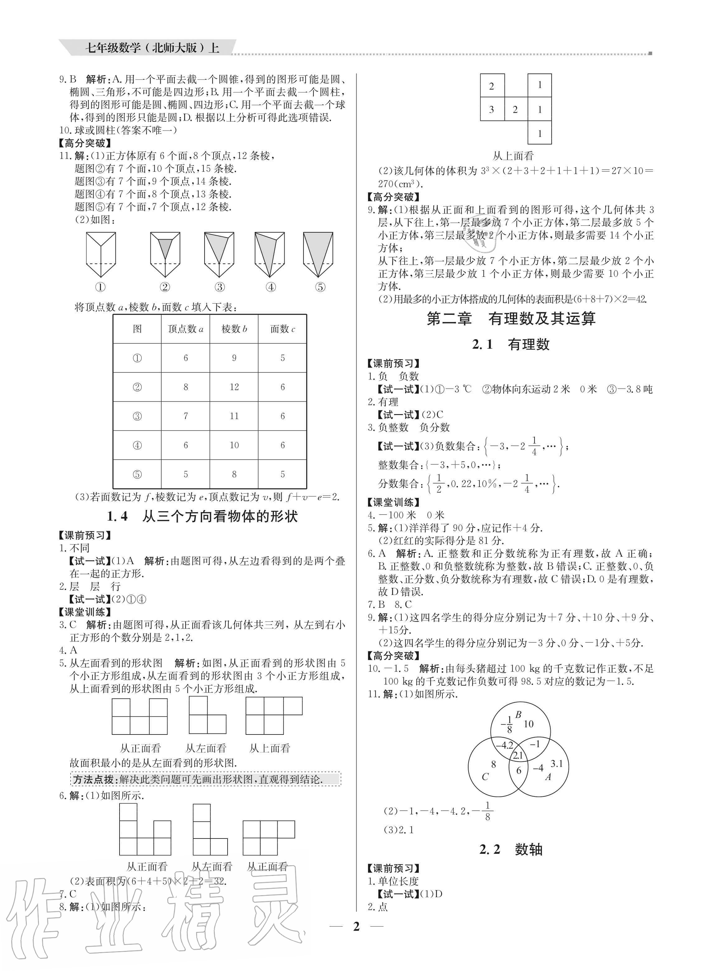 2020年培優(yōu)A計(jì)劃七年級(jí)數(shù)學(xué)上冊(cè)北師大版 參考答案第2頁(yè)