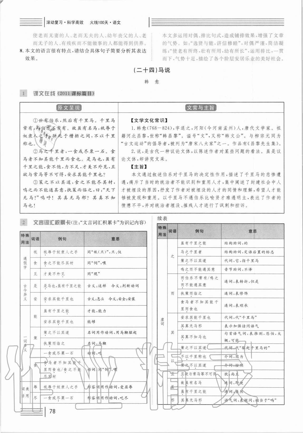 2021年火線100天中考滾動(dòng)復(fù)習(xí)法語文 參考答案第78頁