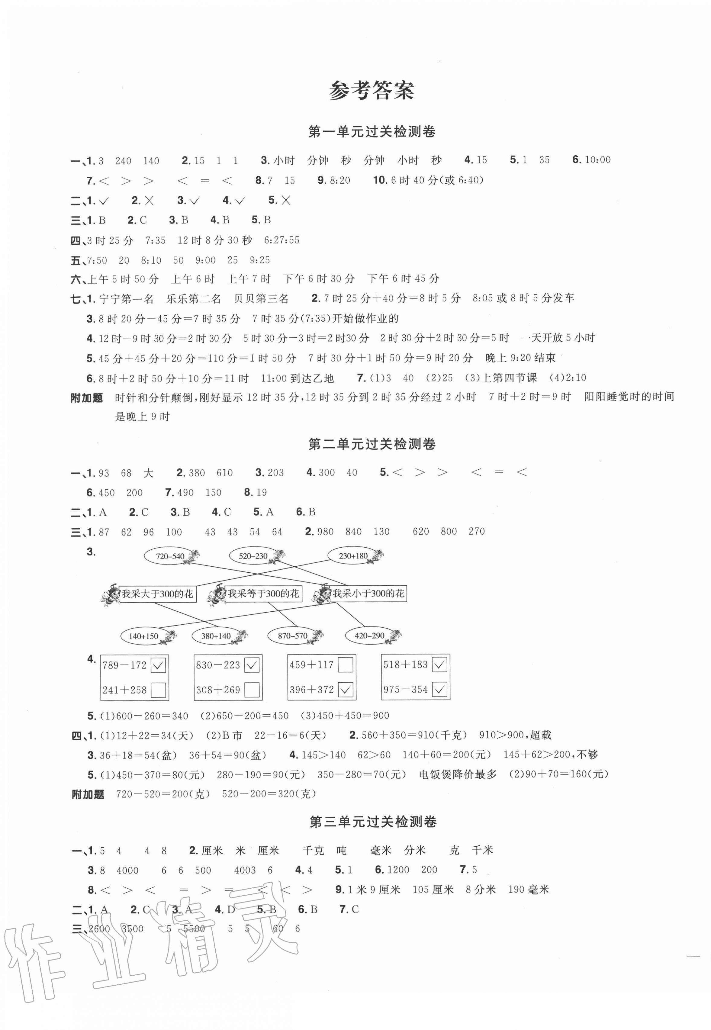 2020年陽光同學全優達標好卷三年級數學上冊人教版浙江專版 第1頁