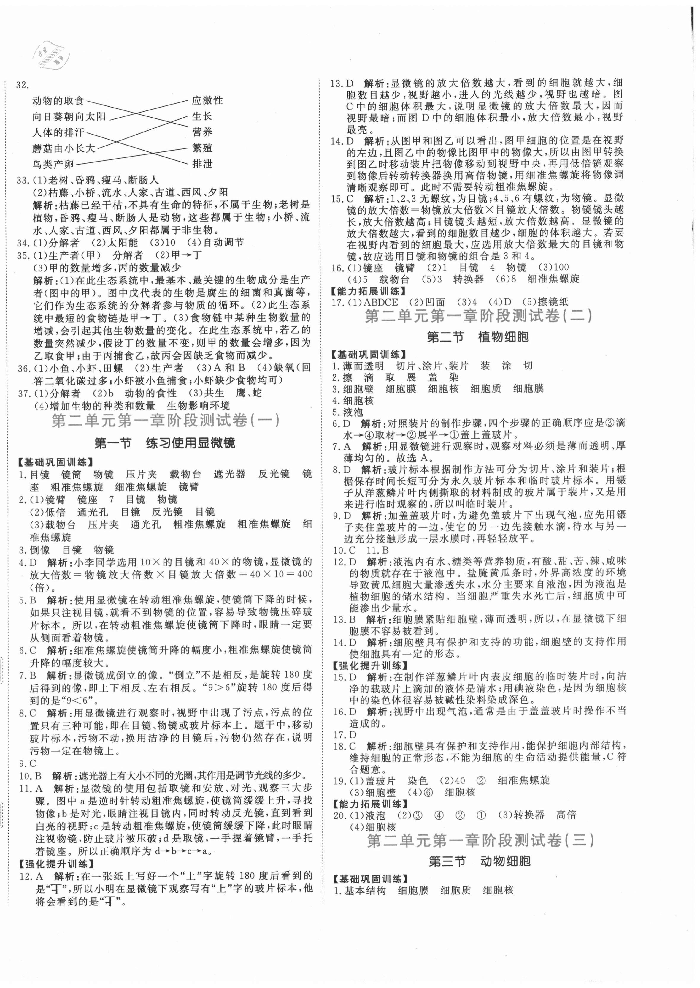 2020年新目標(biāo)檢測同步單元測試卷七年級生物上冊人教版 第4頁