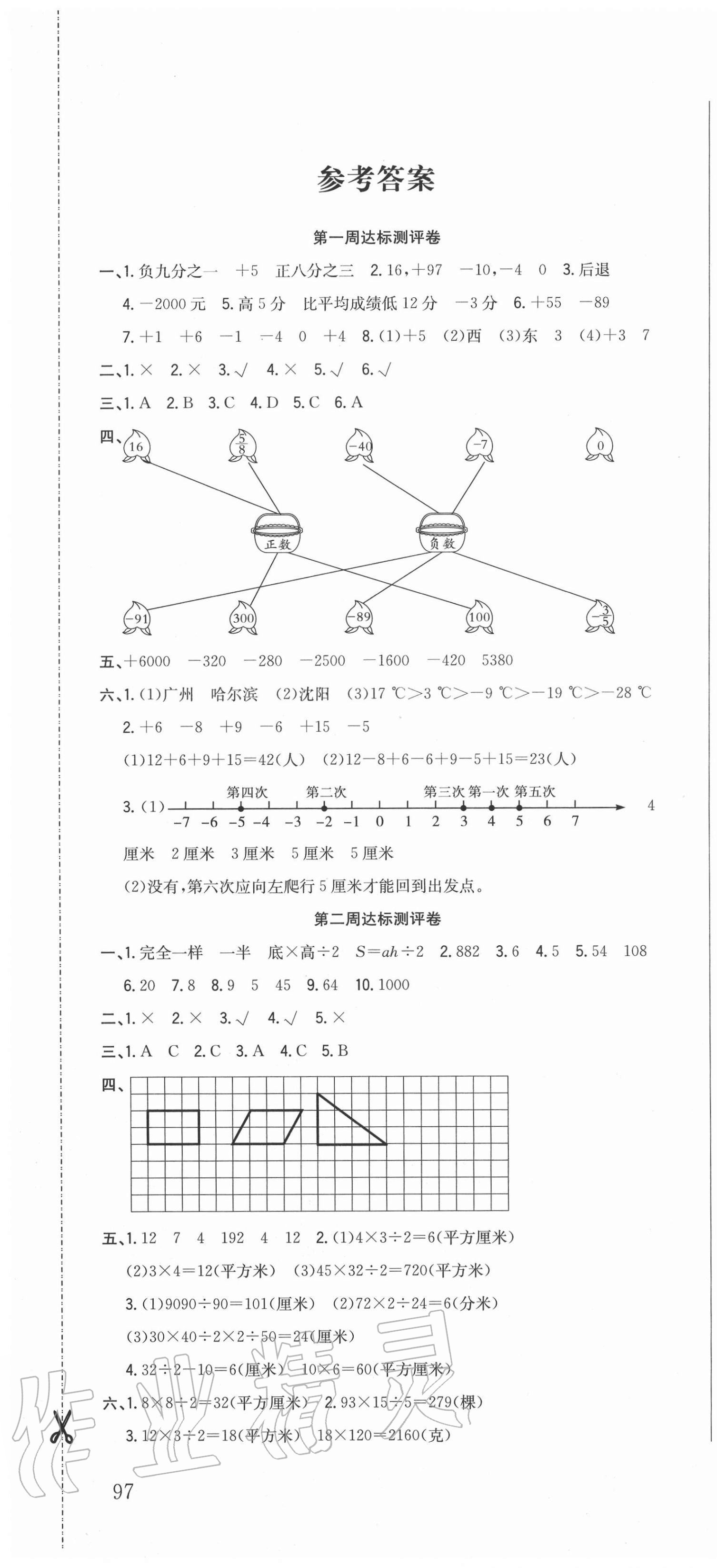 2020年狀元大考卷五年級數(shù)學(xué)上冊蘇教版 參考答案第1頁