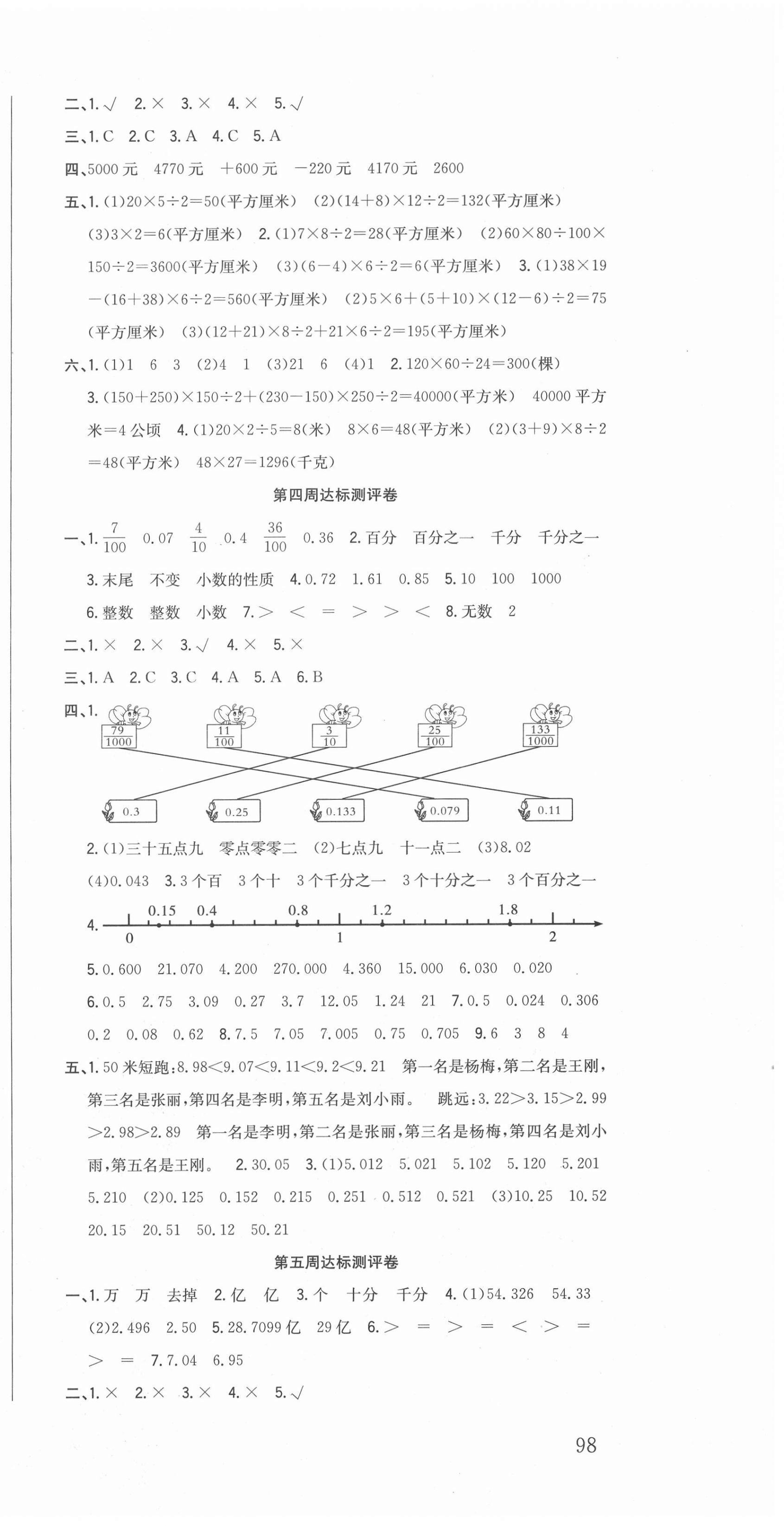 2020年狀元大考卷五年級數(shù)學上冊蘇教版 參考答案第3頁