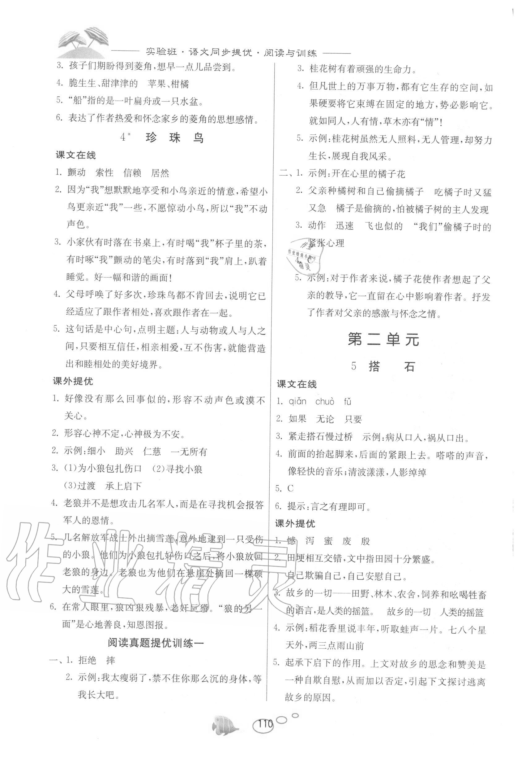 2020年實驗班語文同步提優(yōu)閱讀與訓練五年級上冊人教版 第2頁