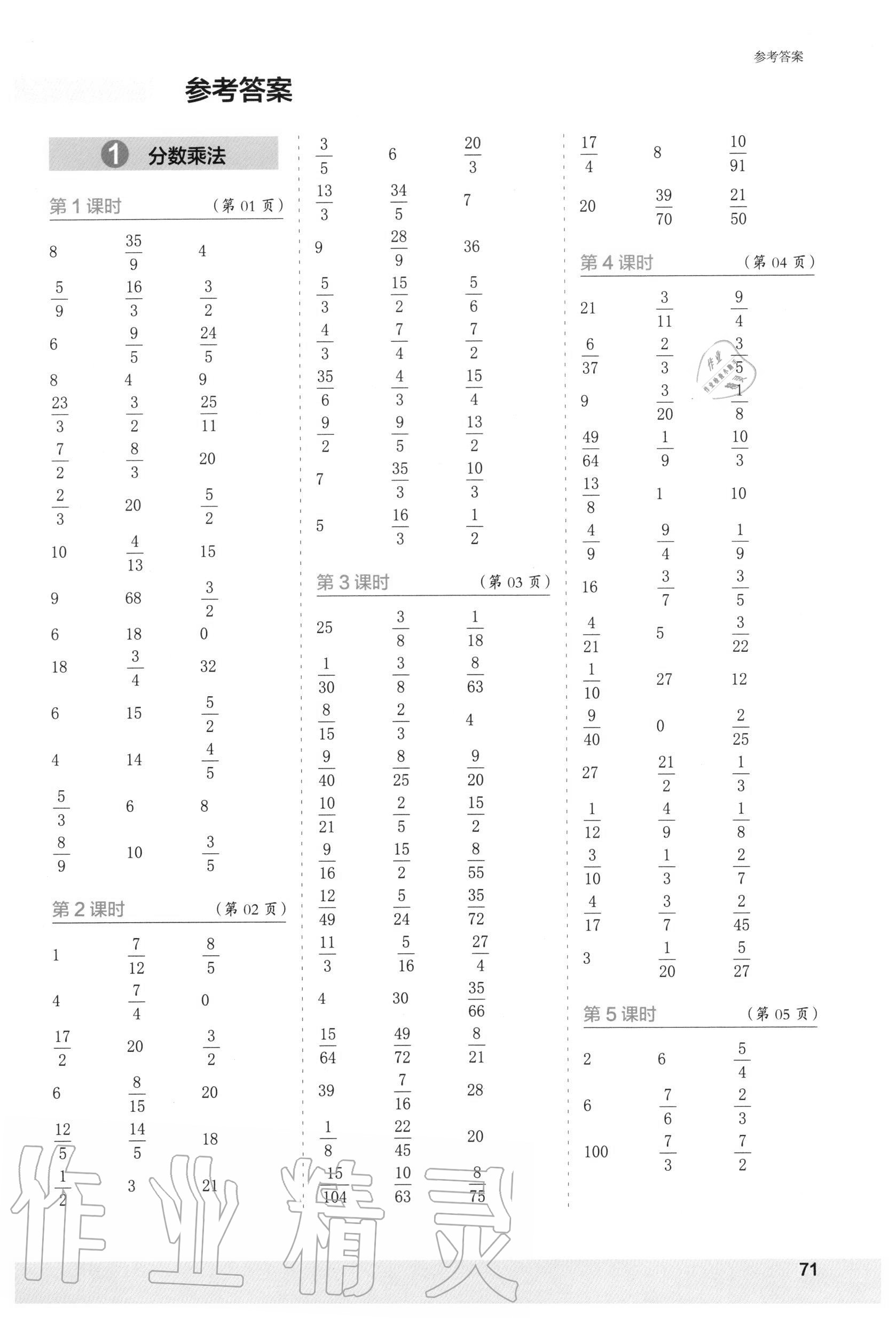 2020年口算小状元口算速算天天练六年级数学上册人教版 第1页