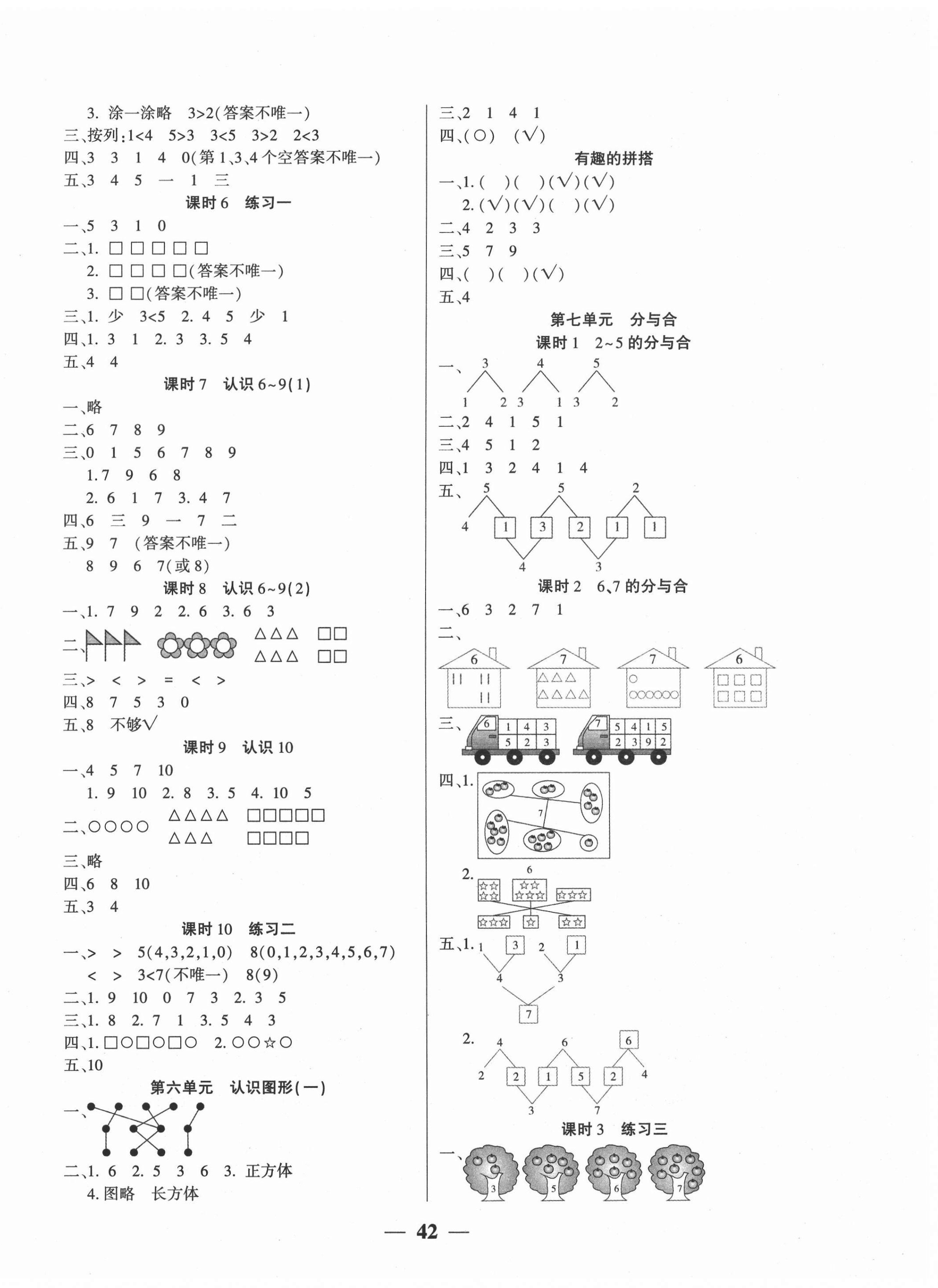 2020年基礎(chǔ)教研開心作業(yè)一年級數(shù)學(xué)上冊蘇教版 第2頁