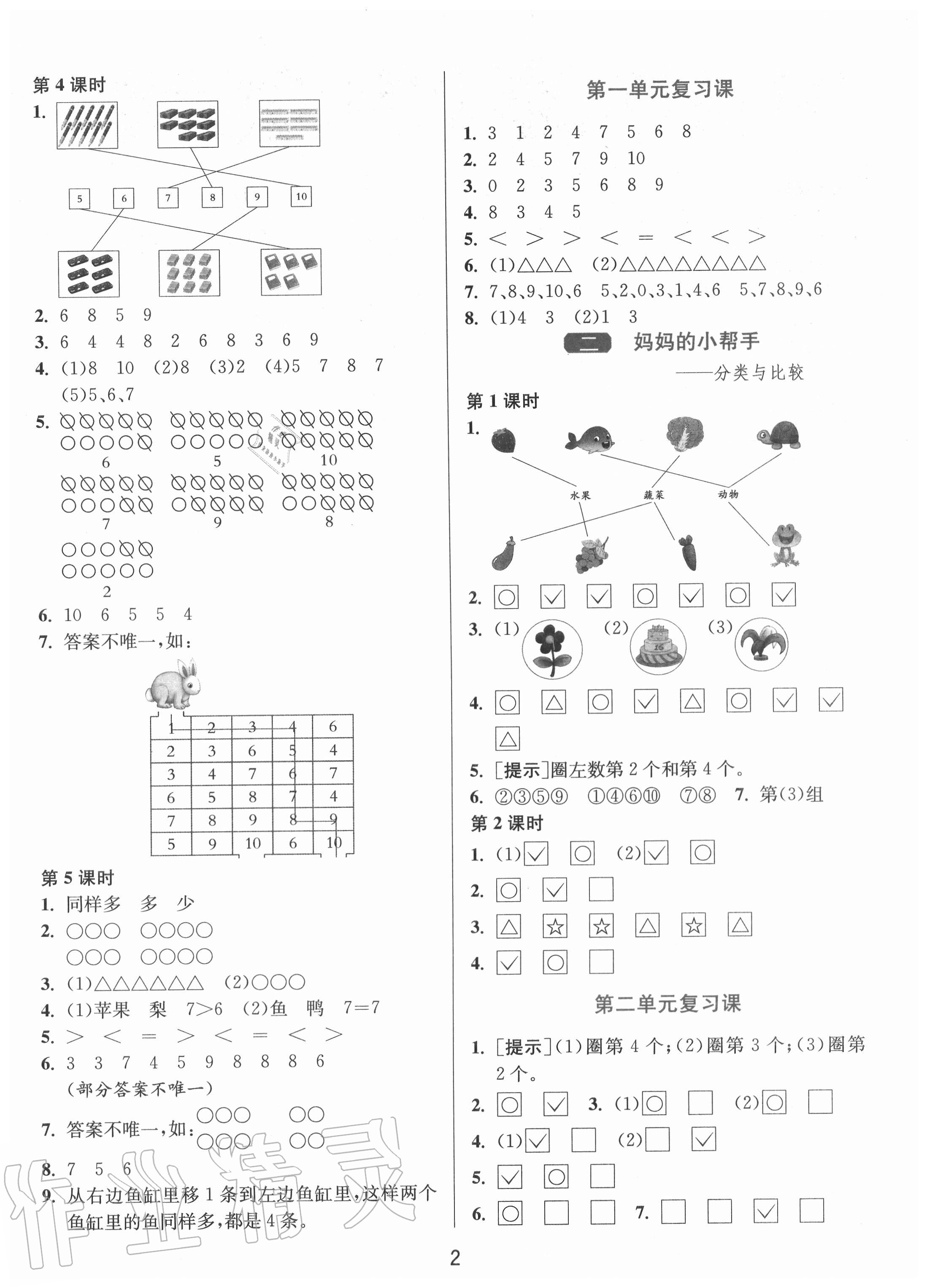 2020年1课3练单元达标测试一年级数学上册青岛版 第2页