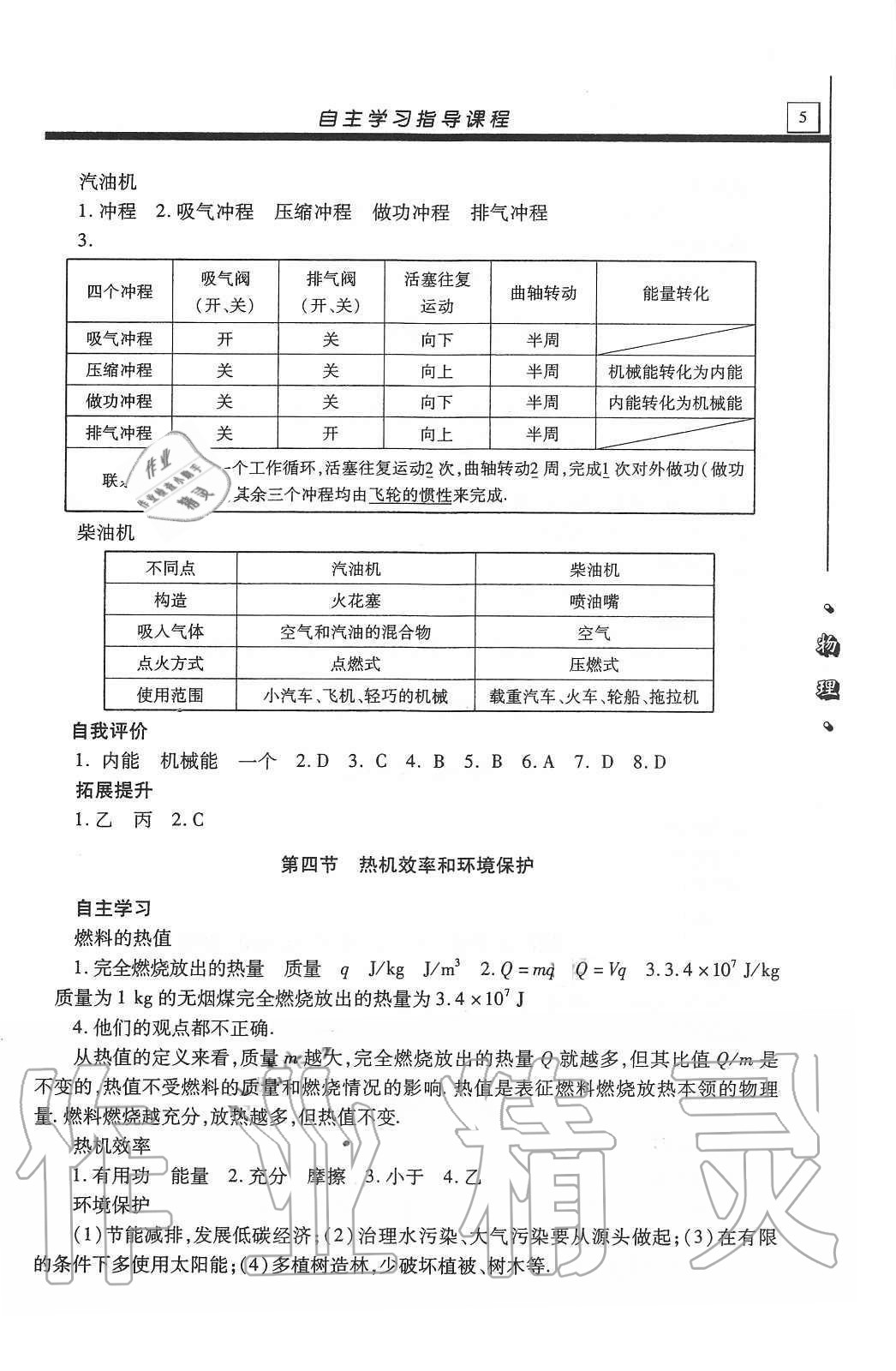 2020年自主学习指导课程九年级物理上册沪科版 参考答案第5页