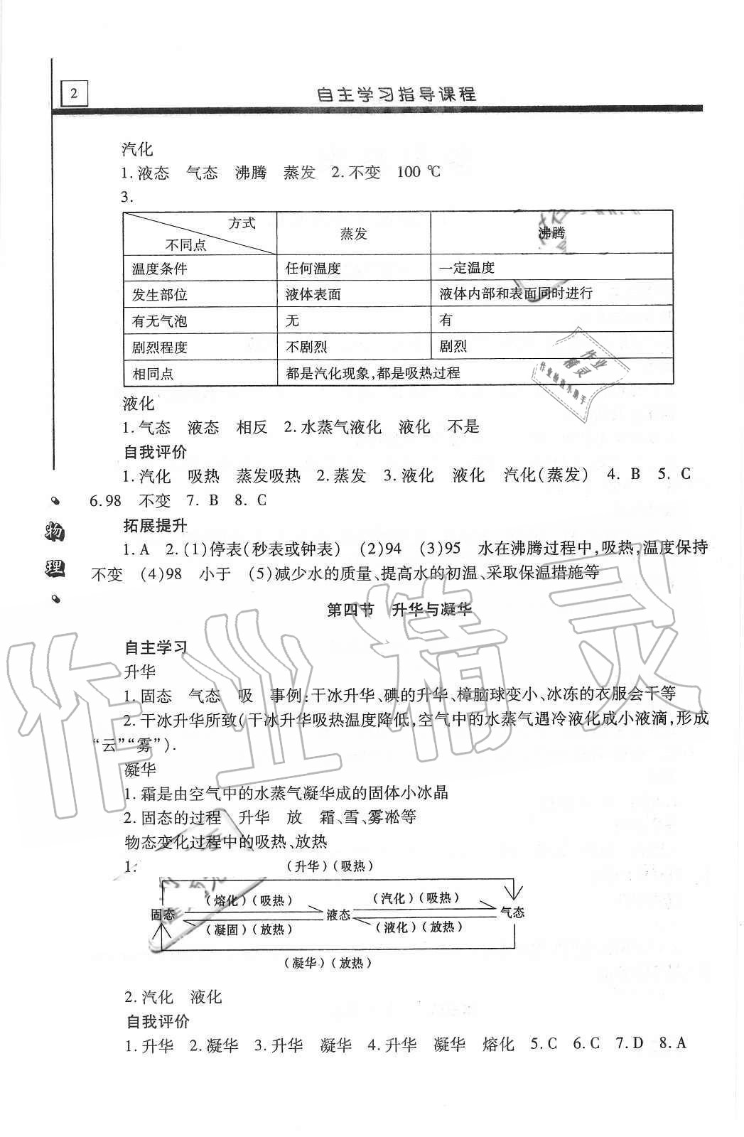 2020年自主学习指导课程九年级物理上册沪科版 参考答案第2页