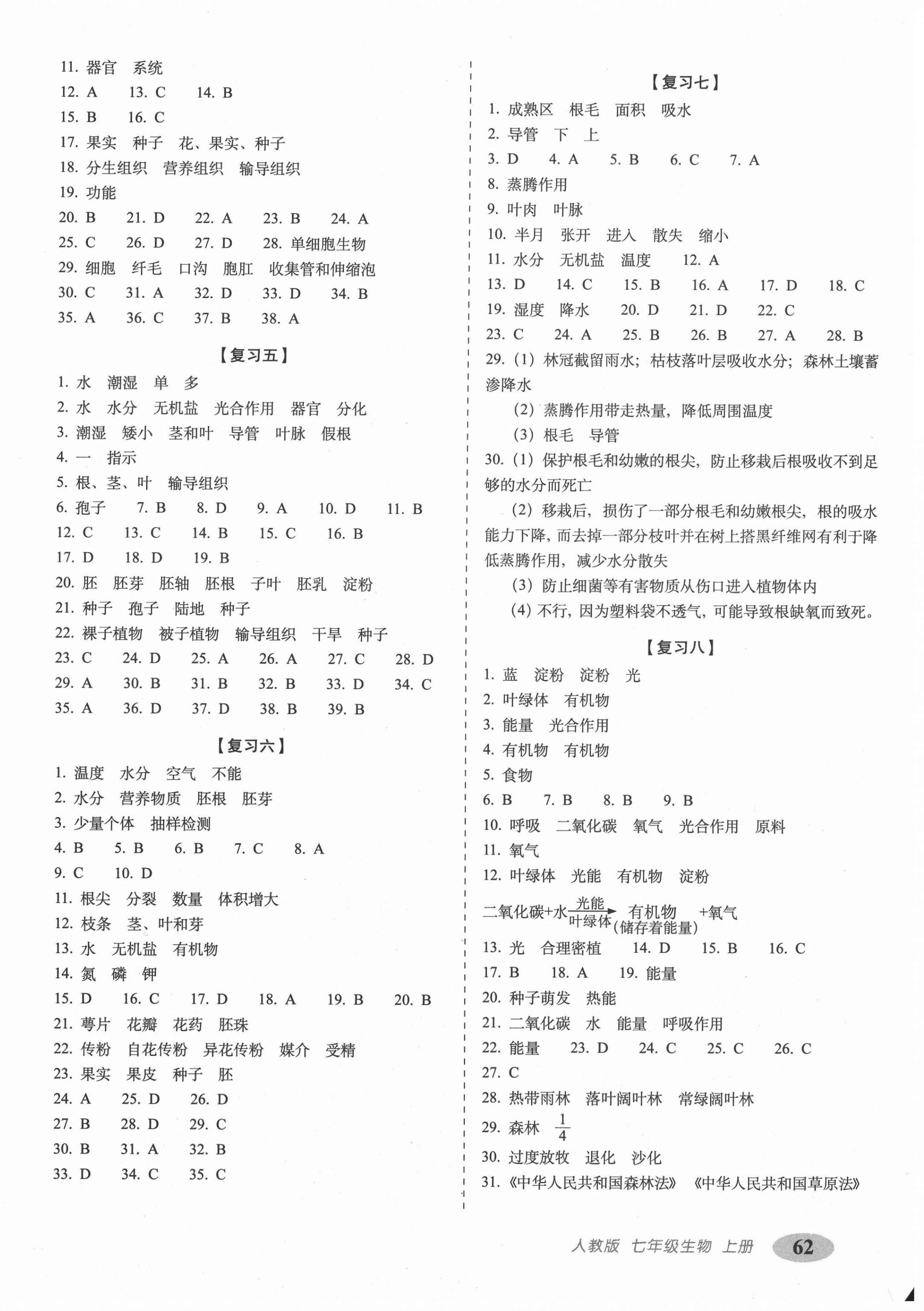 2020年聚能闯关期末复习冲刺卷七年级生物上册人教版培优版 第2页