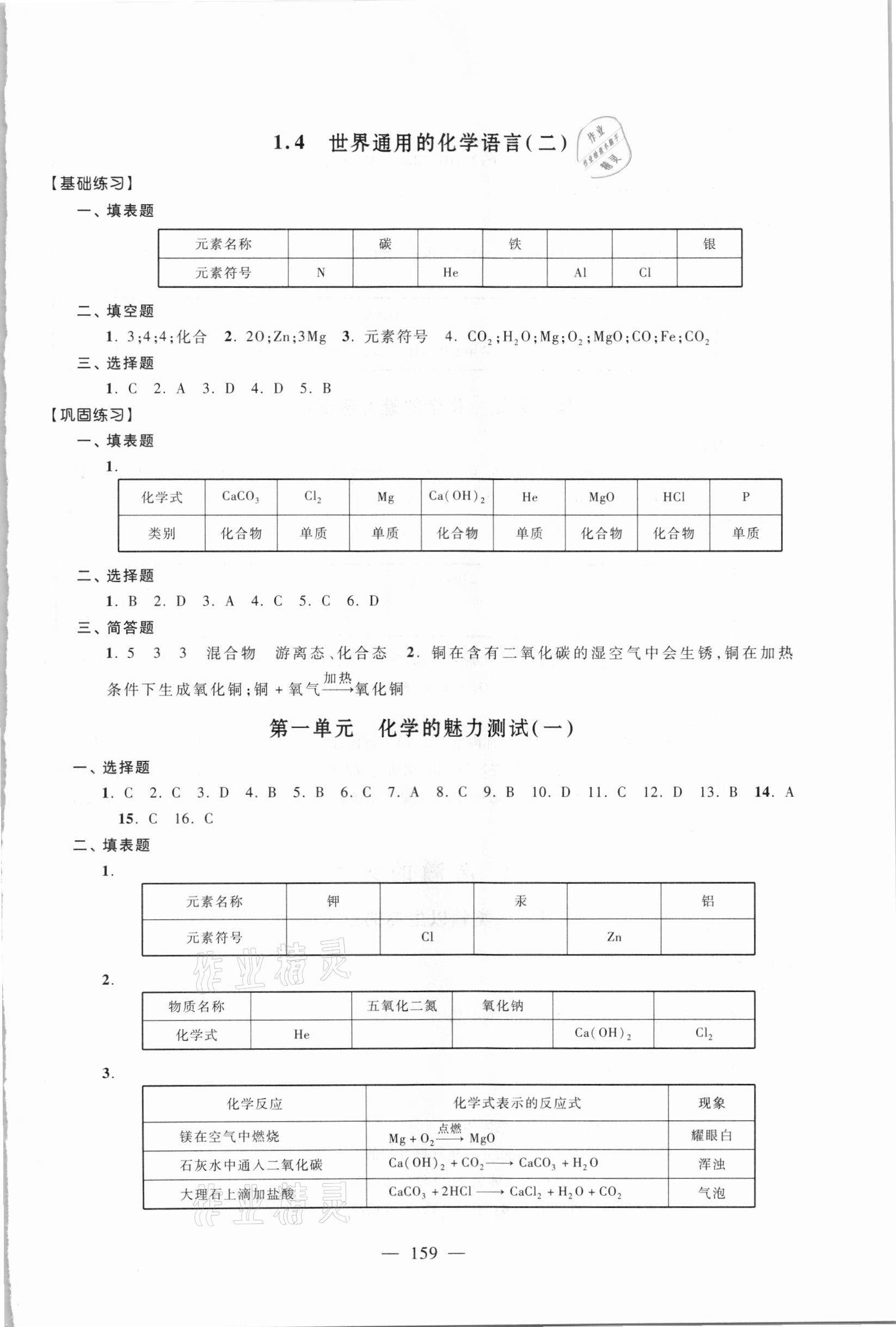 2020年優(yōu)化作業(yè)九年級化學上冊滬教版上?？萍嘉墨I出版社 參考答案第6頁