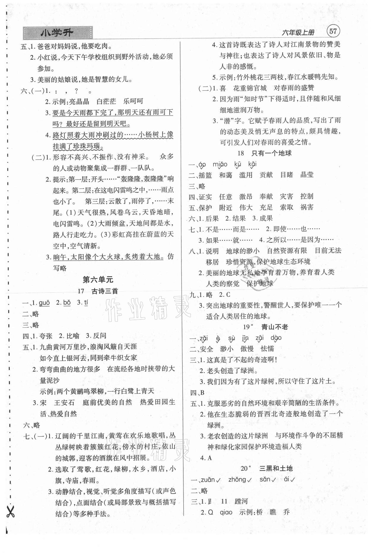 2020年小學(xué)升同步練測(cè)六年級(jí)語(yǔ)文上冊(cè)人教版 參考答案第4頁(yè)