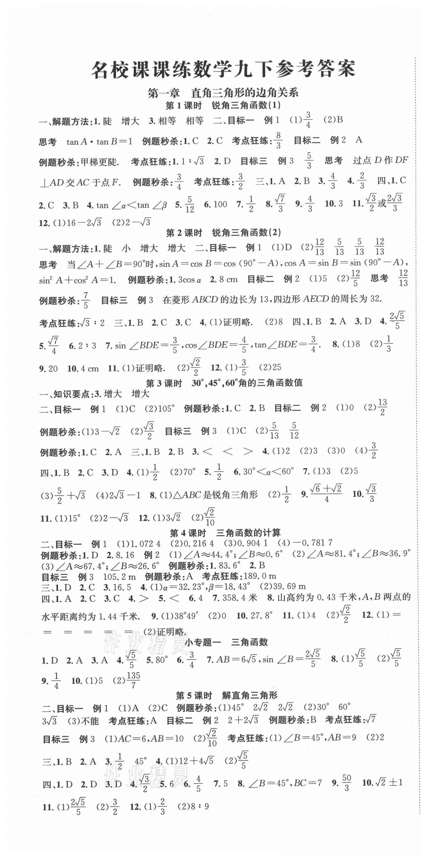 2021年名校課課練九年級數學下冊北師大版成都專版 第1頁