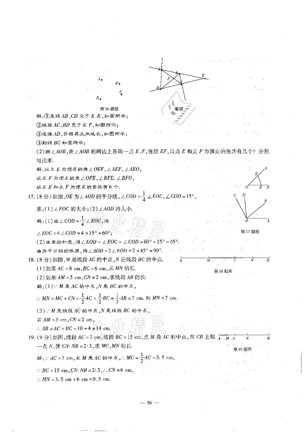 2020年每周過手最佳方案初中數學七年級上冊北師大版 參考答案第56頁