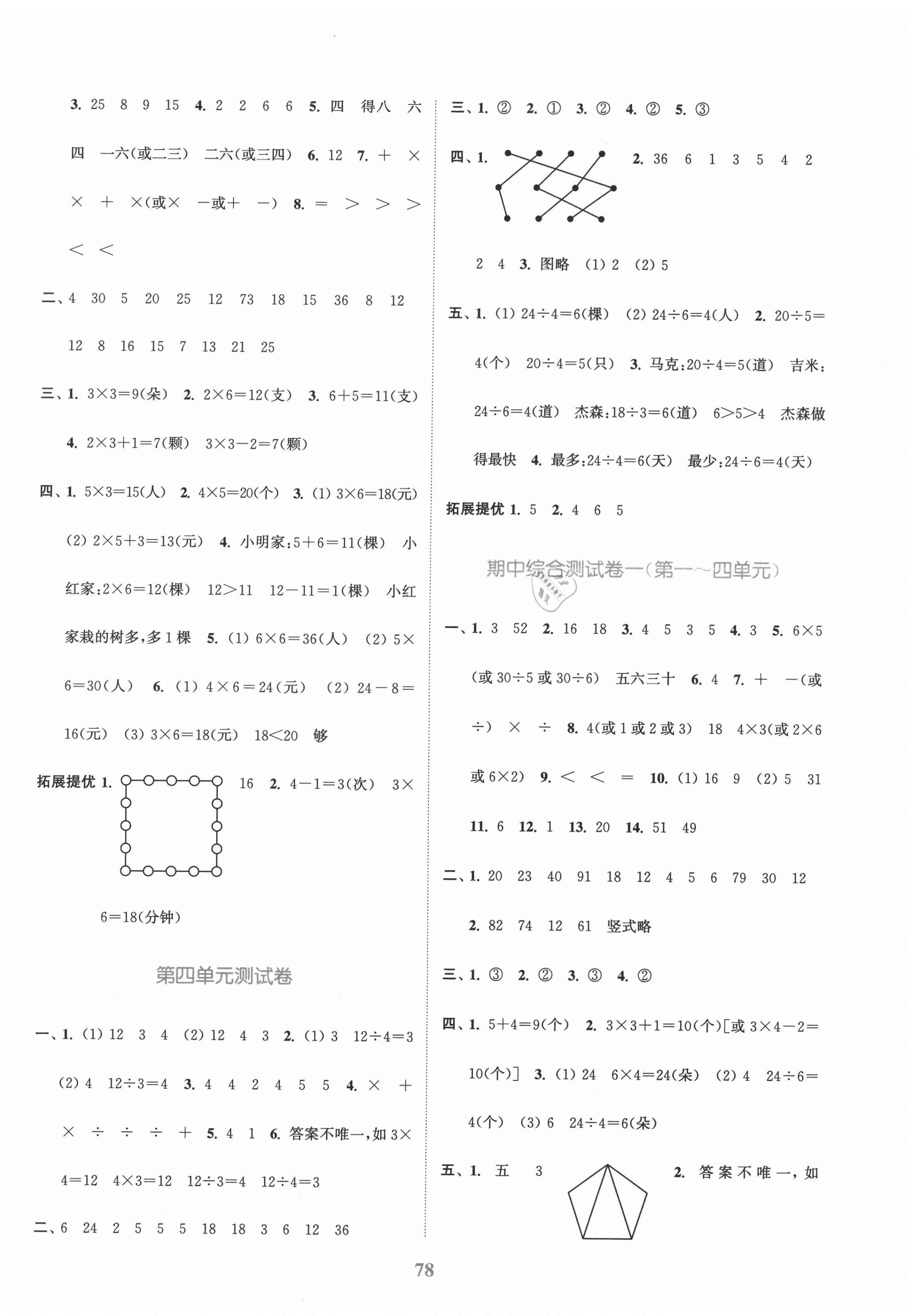 2020年江蘇金考卷二年級(jí)數(shù)學(xué)上冊(cè)江蘇版 參考答案第2頁(yè)