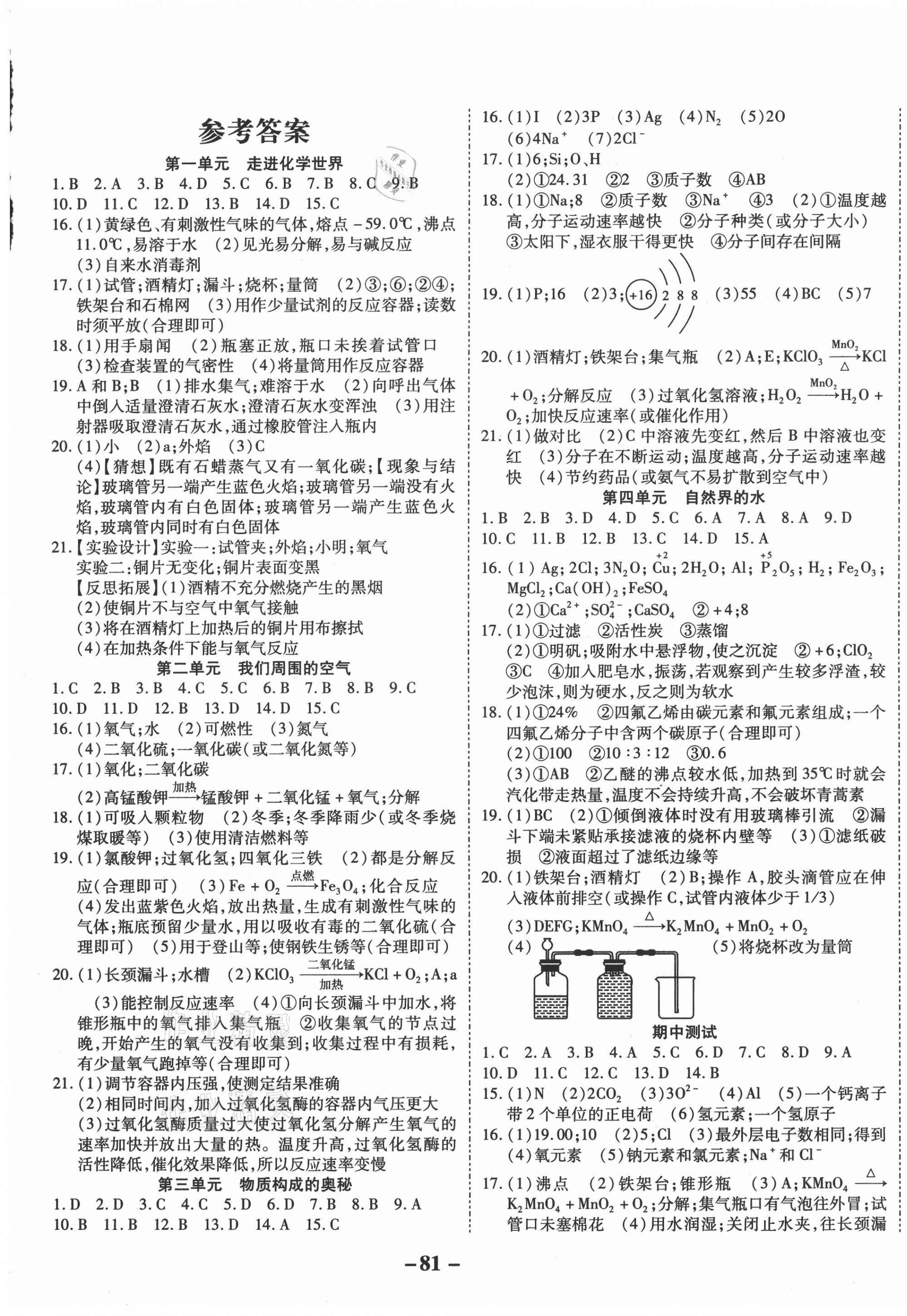 2020年天府達(dá)標(biāo)測(cè)試卷九年級(jí)化學(xué)上冊(cè)人教版 第1頁