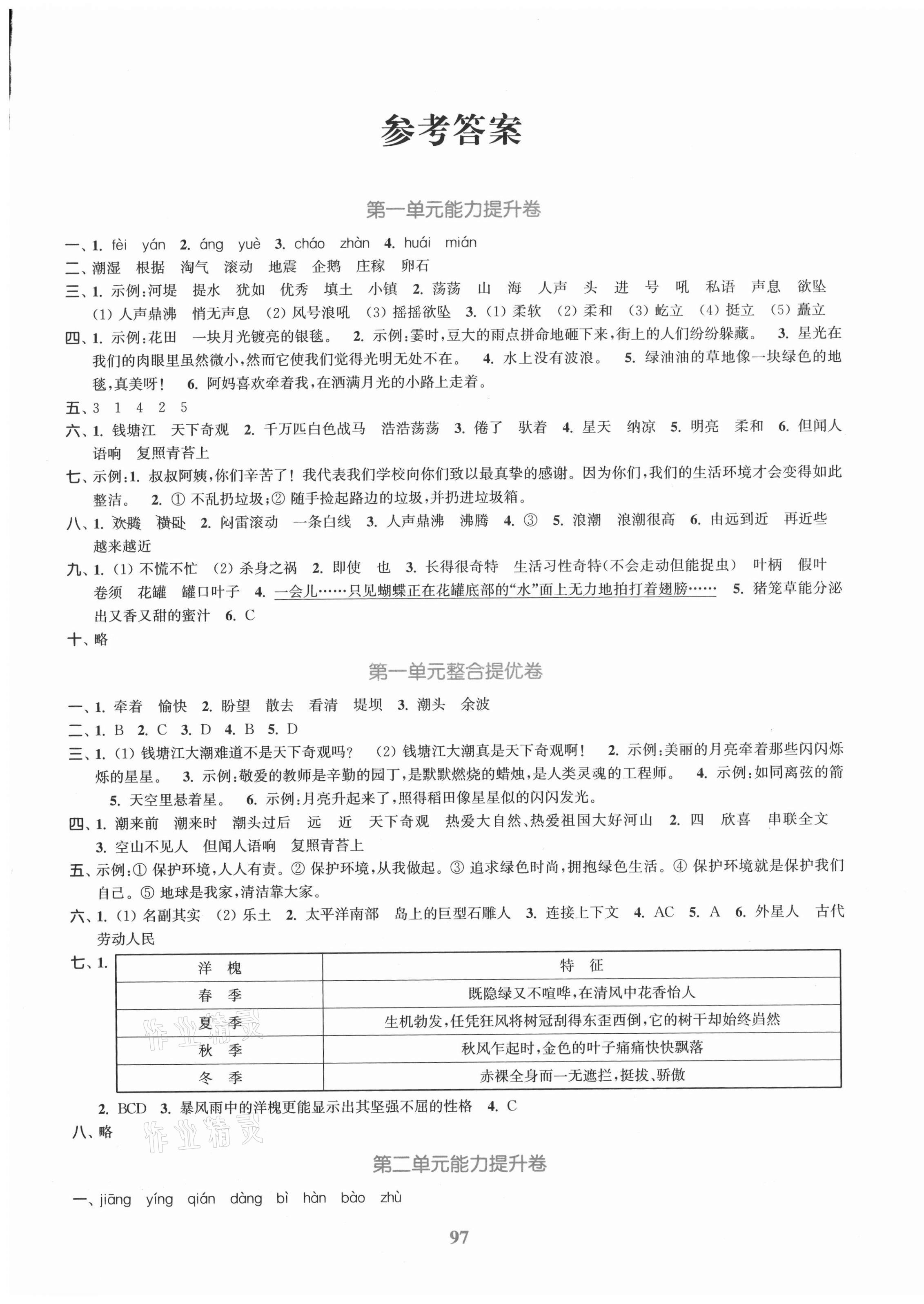 2020年同步跟蹤大試卷四年級語文上冊人教版 參考答案第1頁