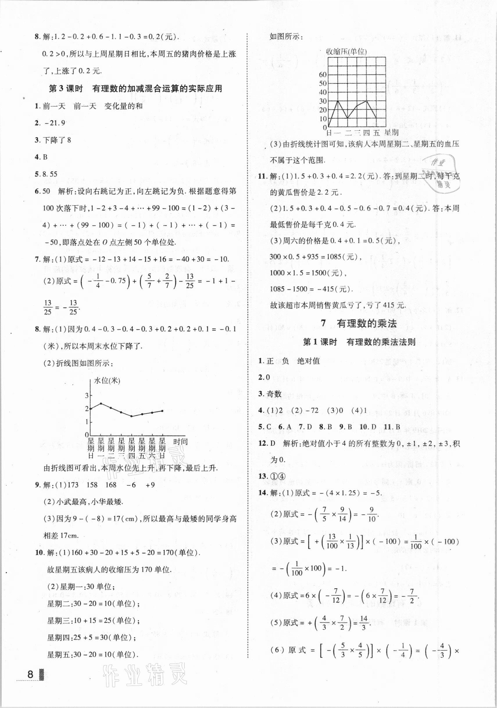 2020年遼寧作業(yè)分層培優(yōu)學案七年級數學上冊北師大版 參考答案第8頁