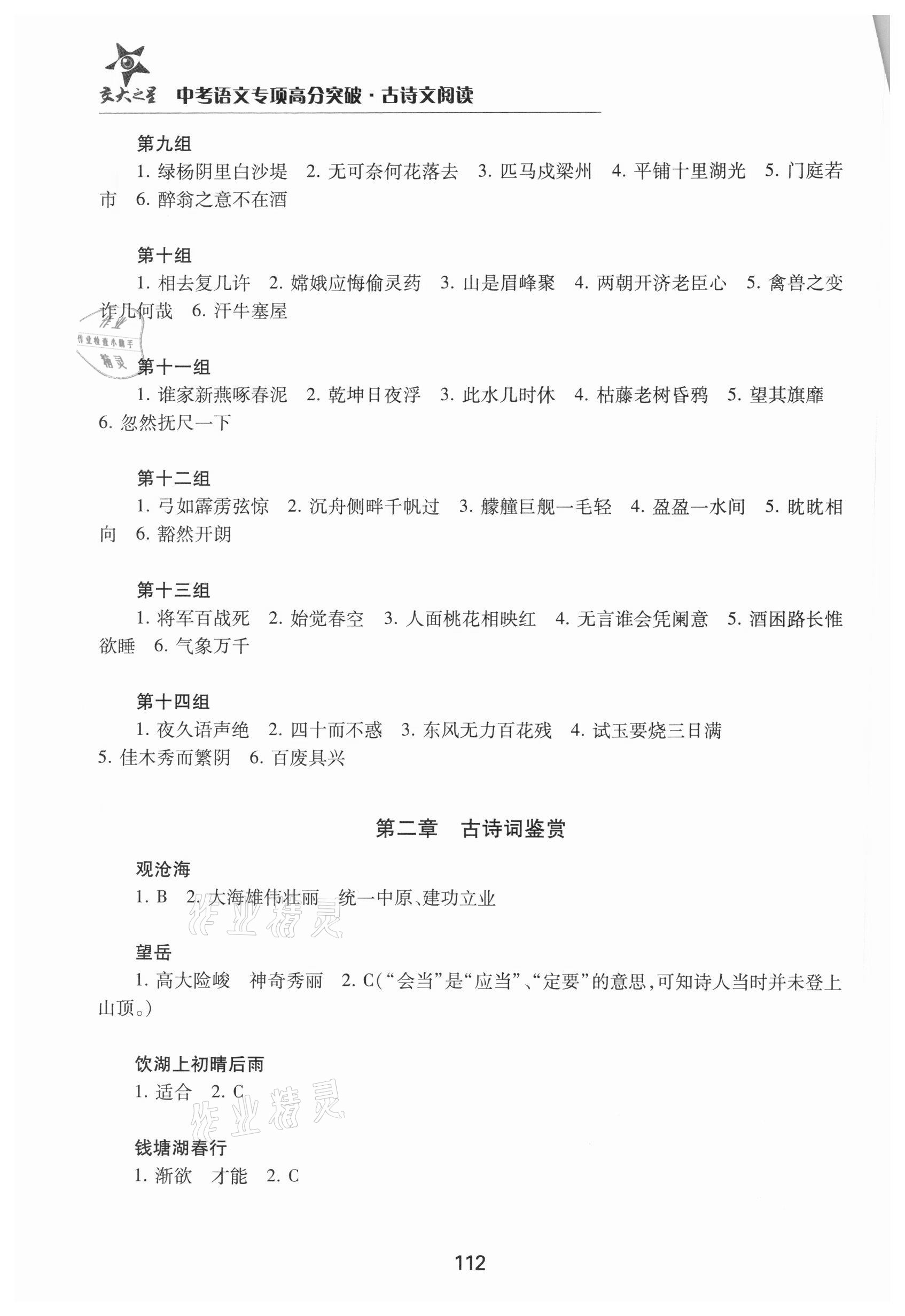 2020年交大之星中考语文专项高分突破古诗文阅读人教版54制 第2页