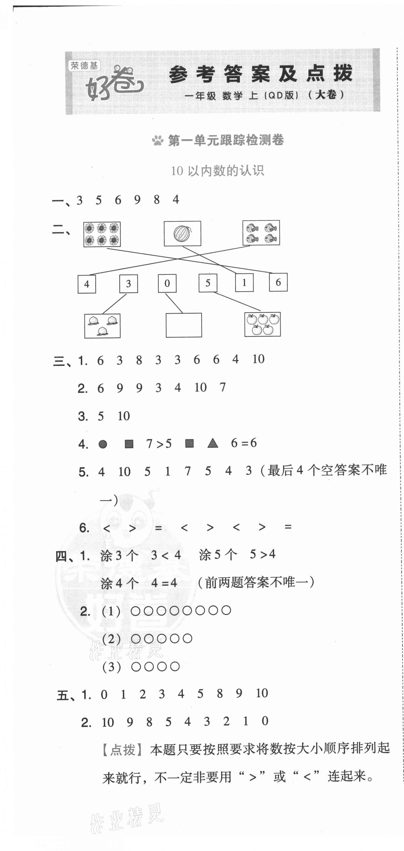 2020年好卷一年級數(shù)學(xué)上冊青島版 第1頁