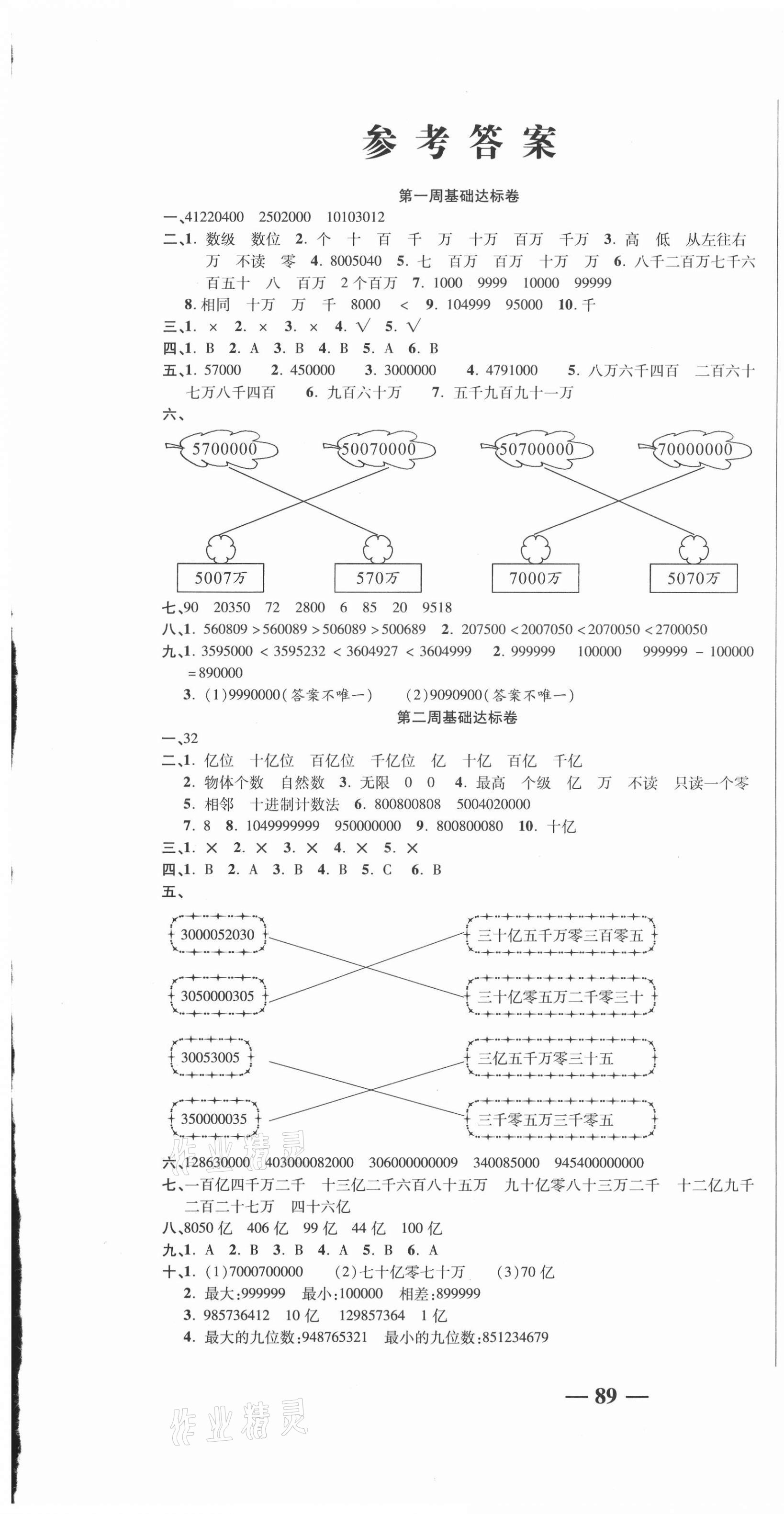 2020年名師練考卷四年級(jí)數(shù)學(xué)上冊(cè)人教版 參考答案第1頁(yè)