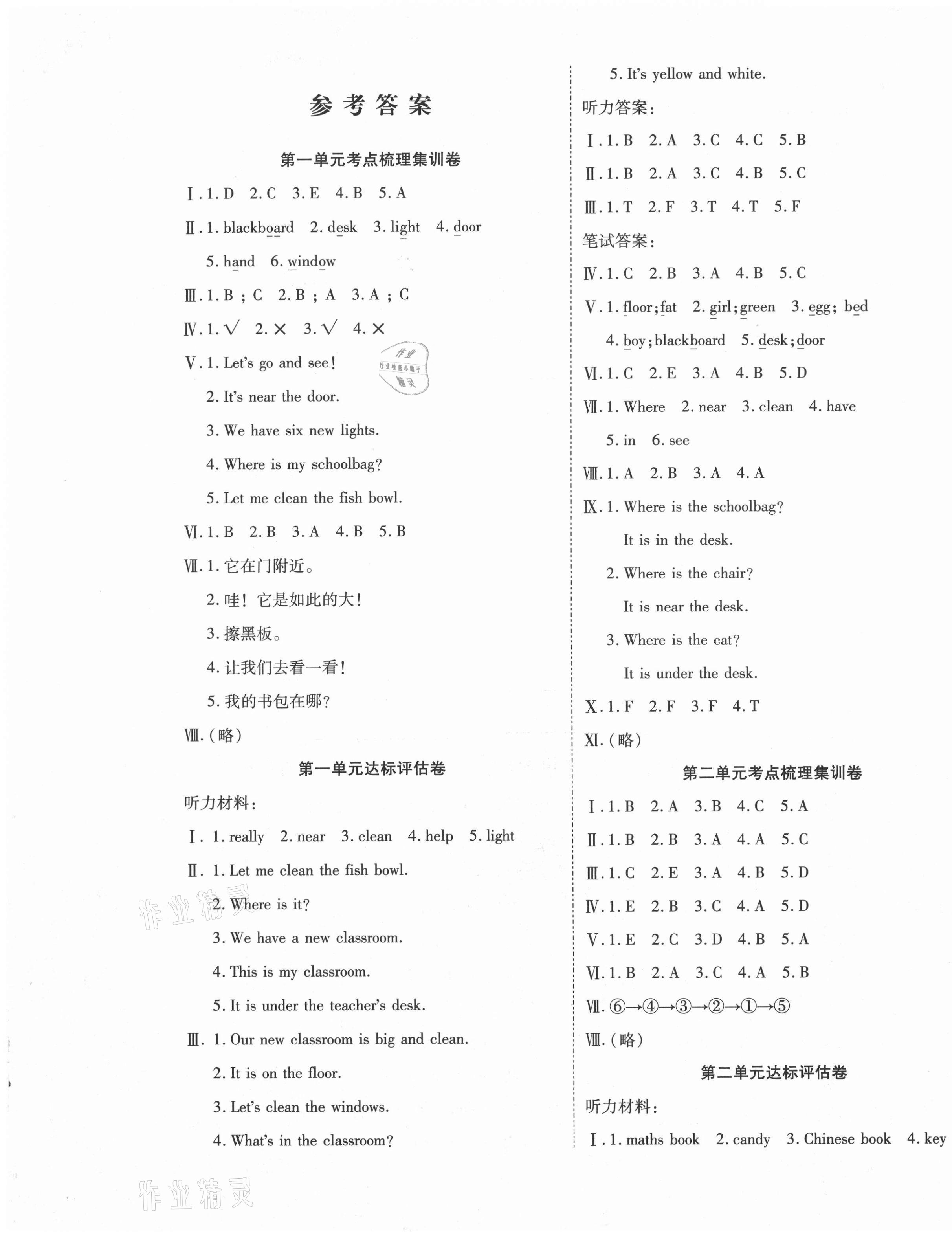 2020年小学一线调研卷四年级英语上册人教版 第1页